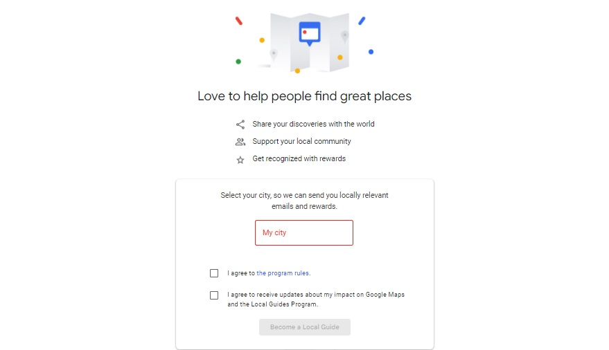 google local guide program sign up page