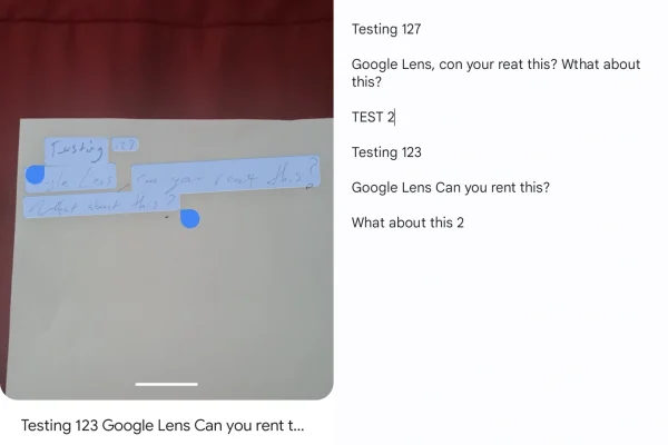 google lens handwritten text image