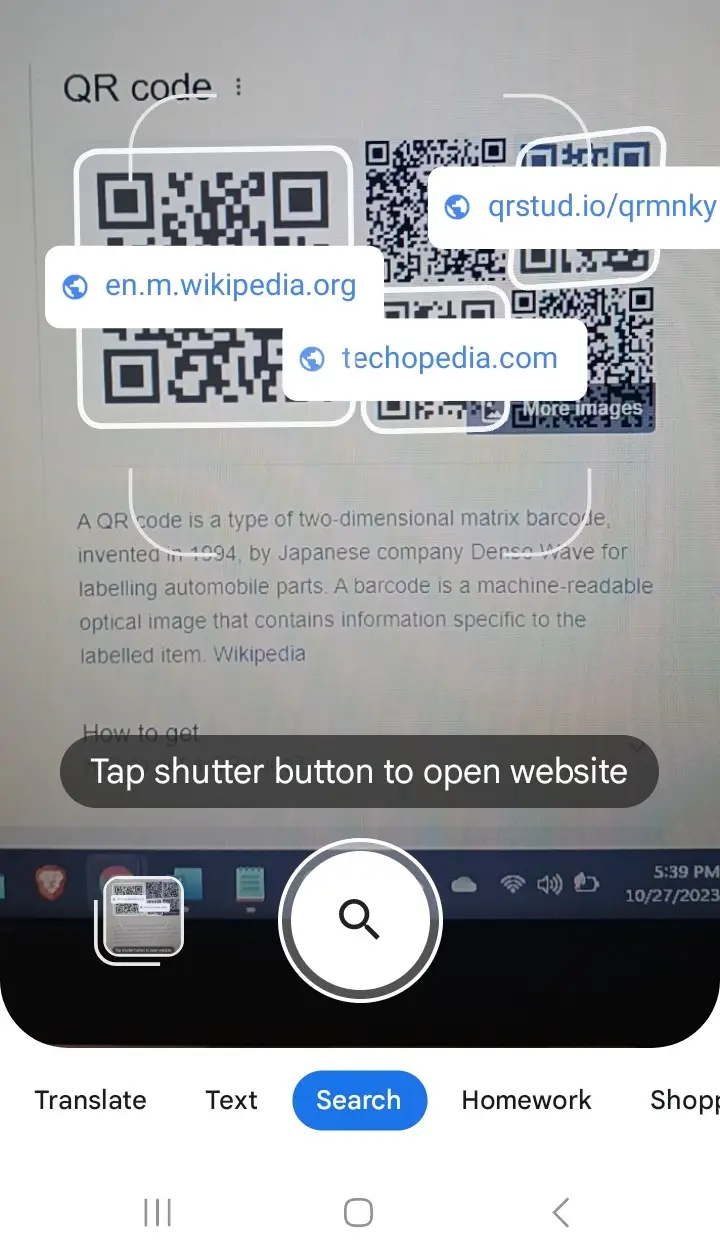 Google Lens scan QR code