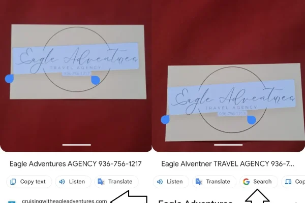 Google Lens search for a business card