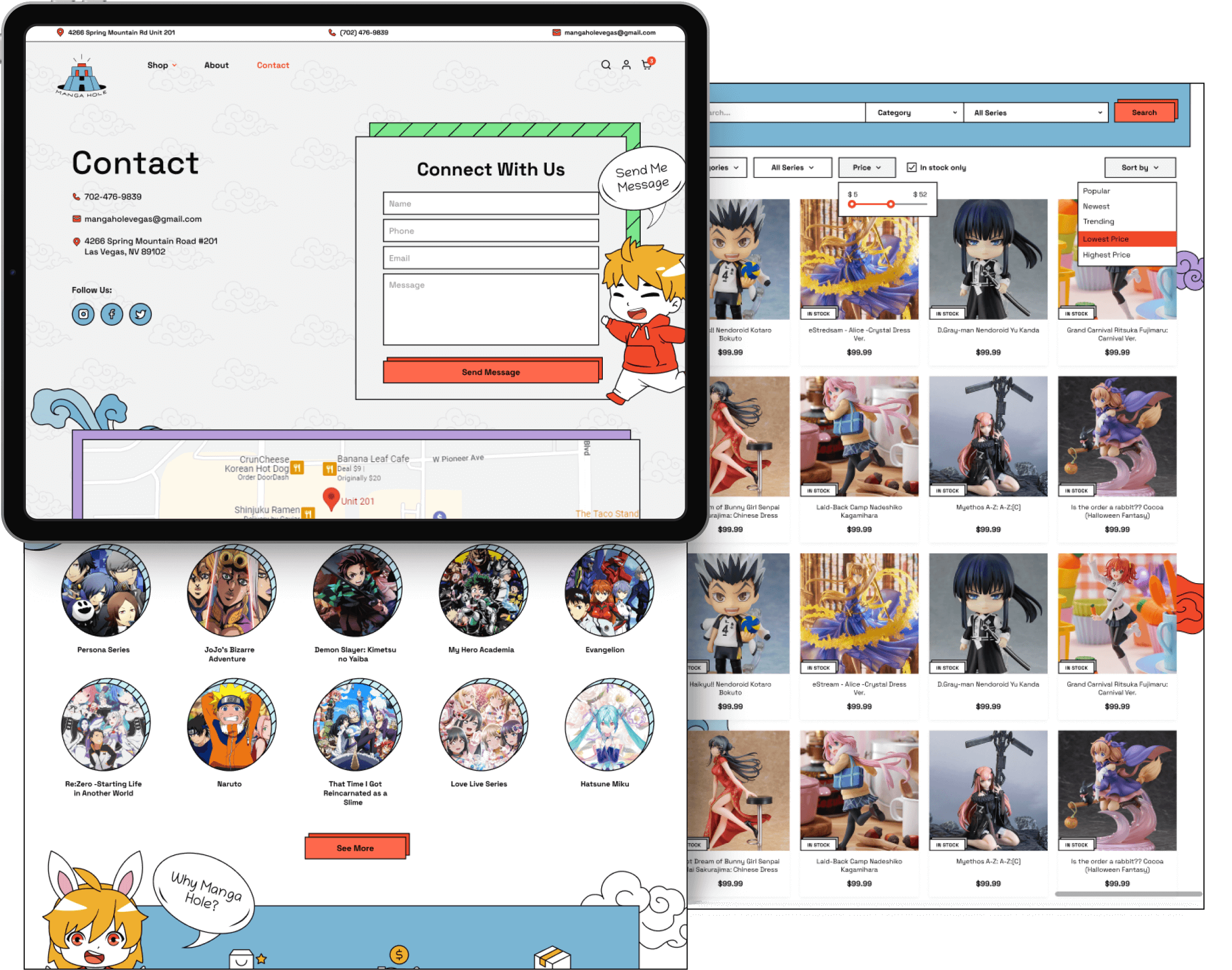 Manga Hole Web design on an ipad