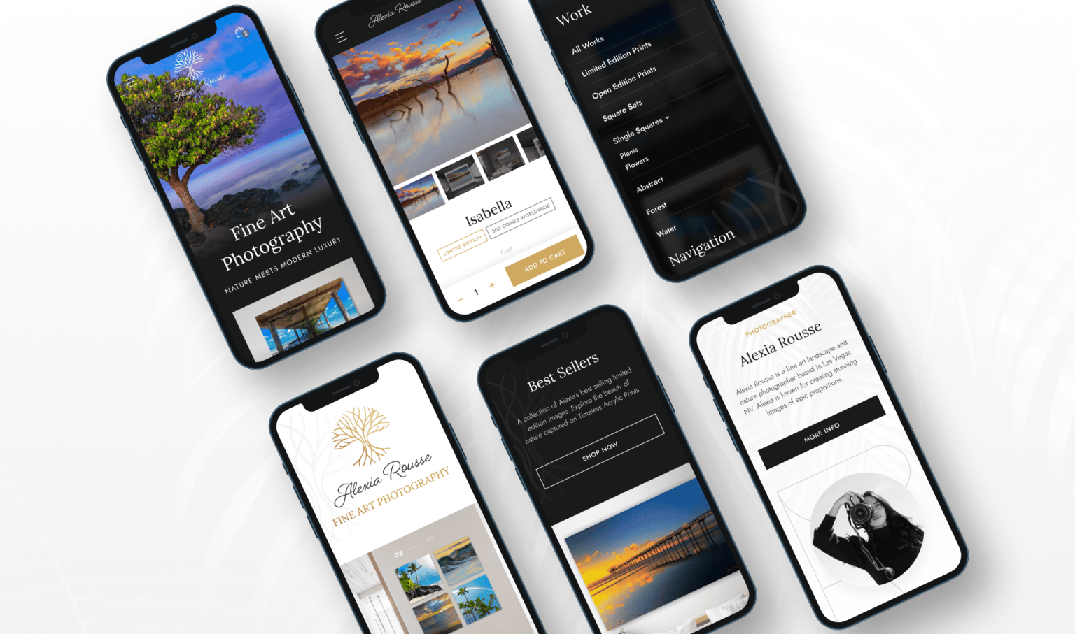 Alexia Rousse Photography website design mockup on iphones