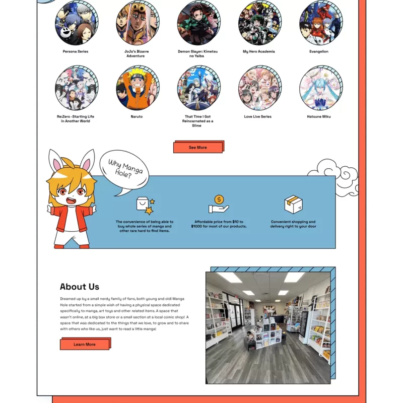 manga hole web design portfolio page