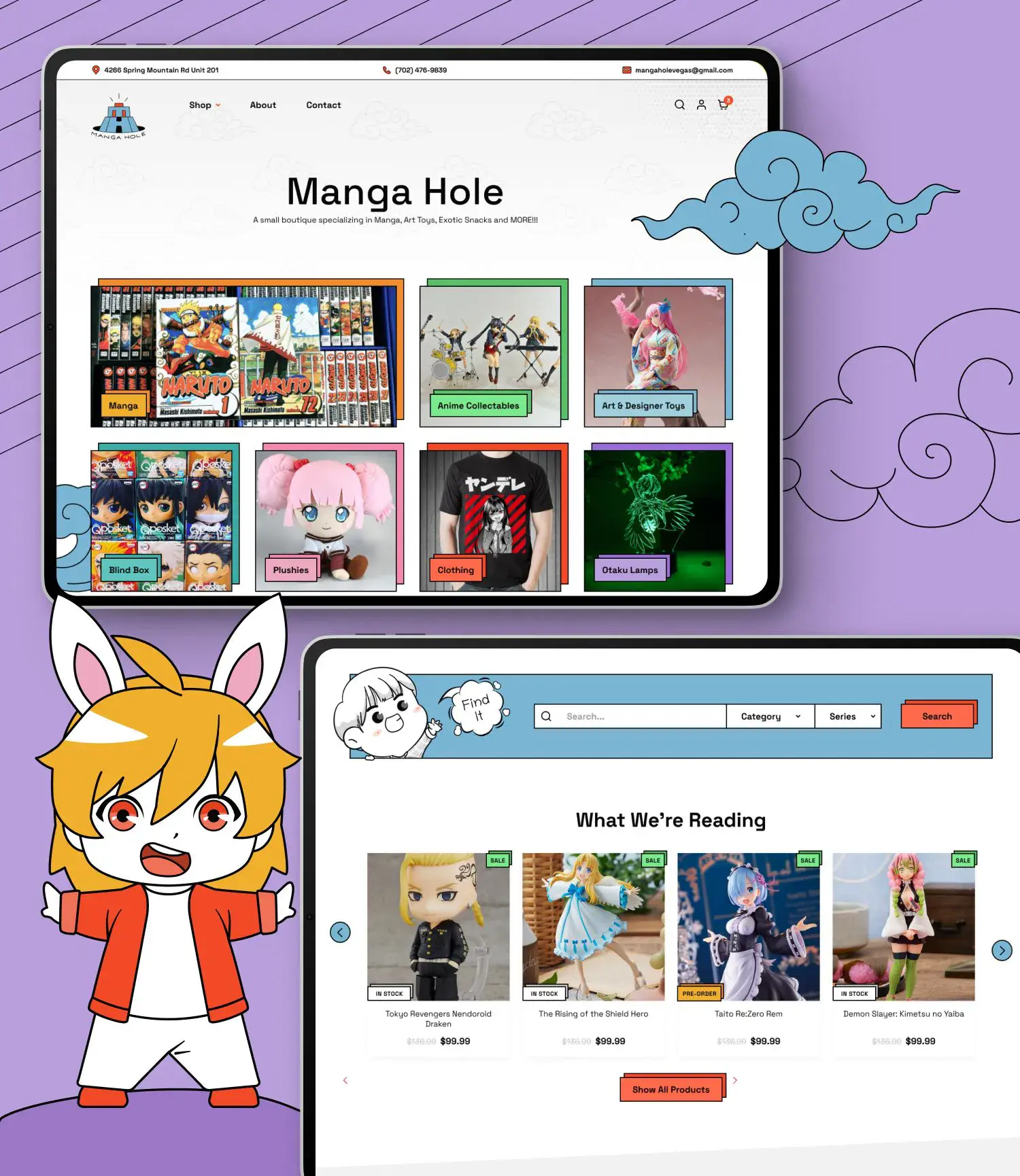 Web Design Portfolio mock up of manga Hole On an ipad