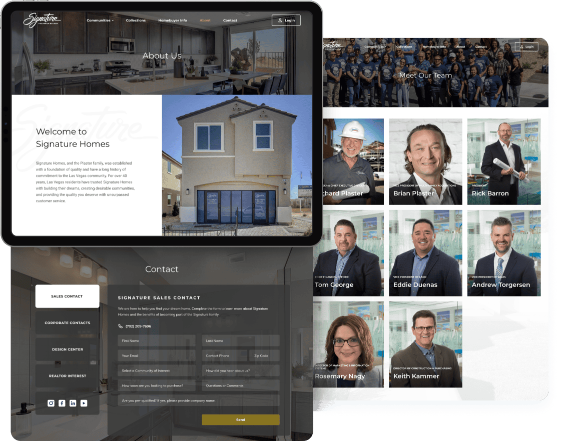Signature Homes web design mock up on an ipad