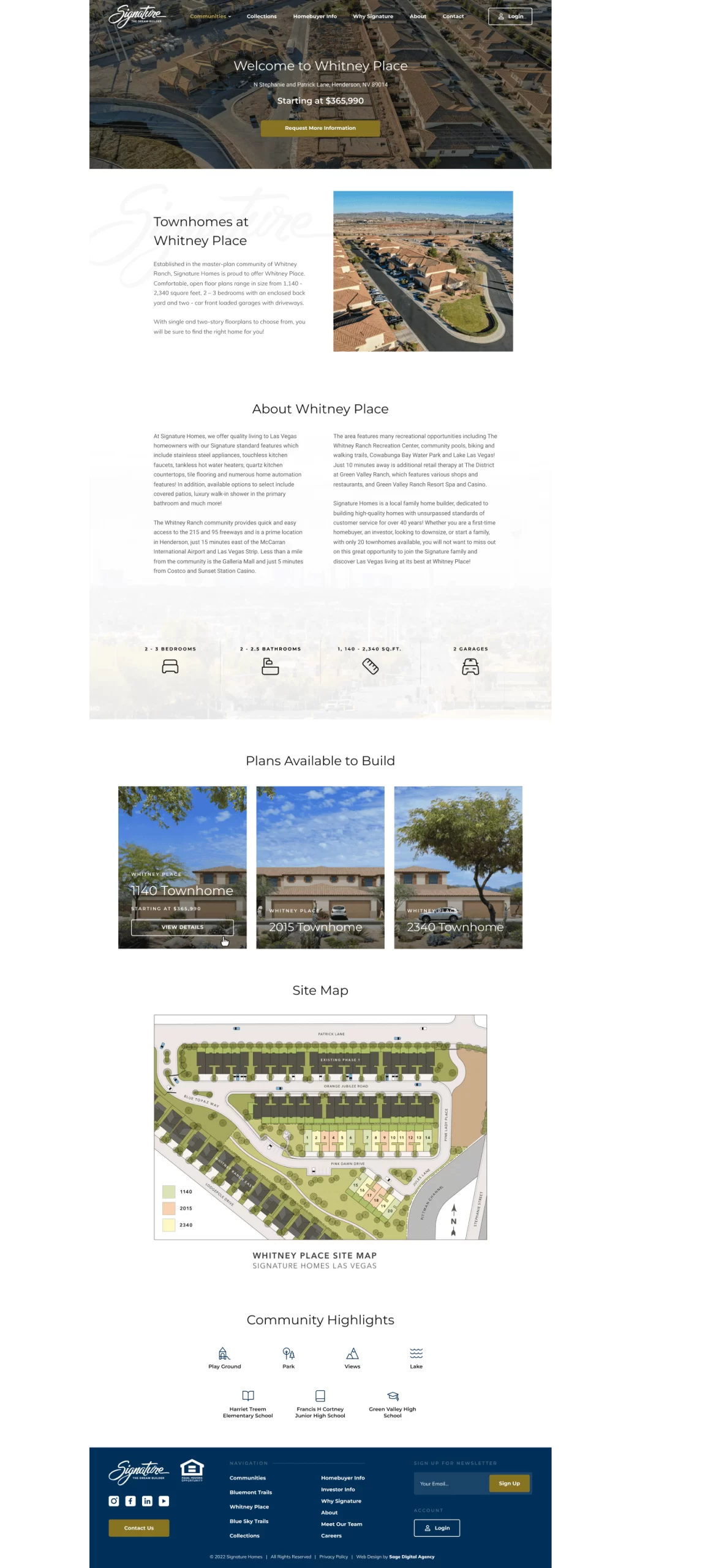 Signature Homes web design mockup page