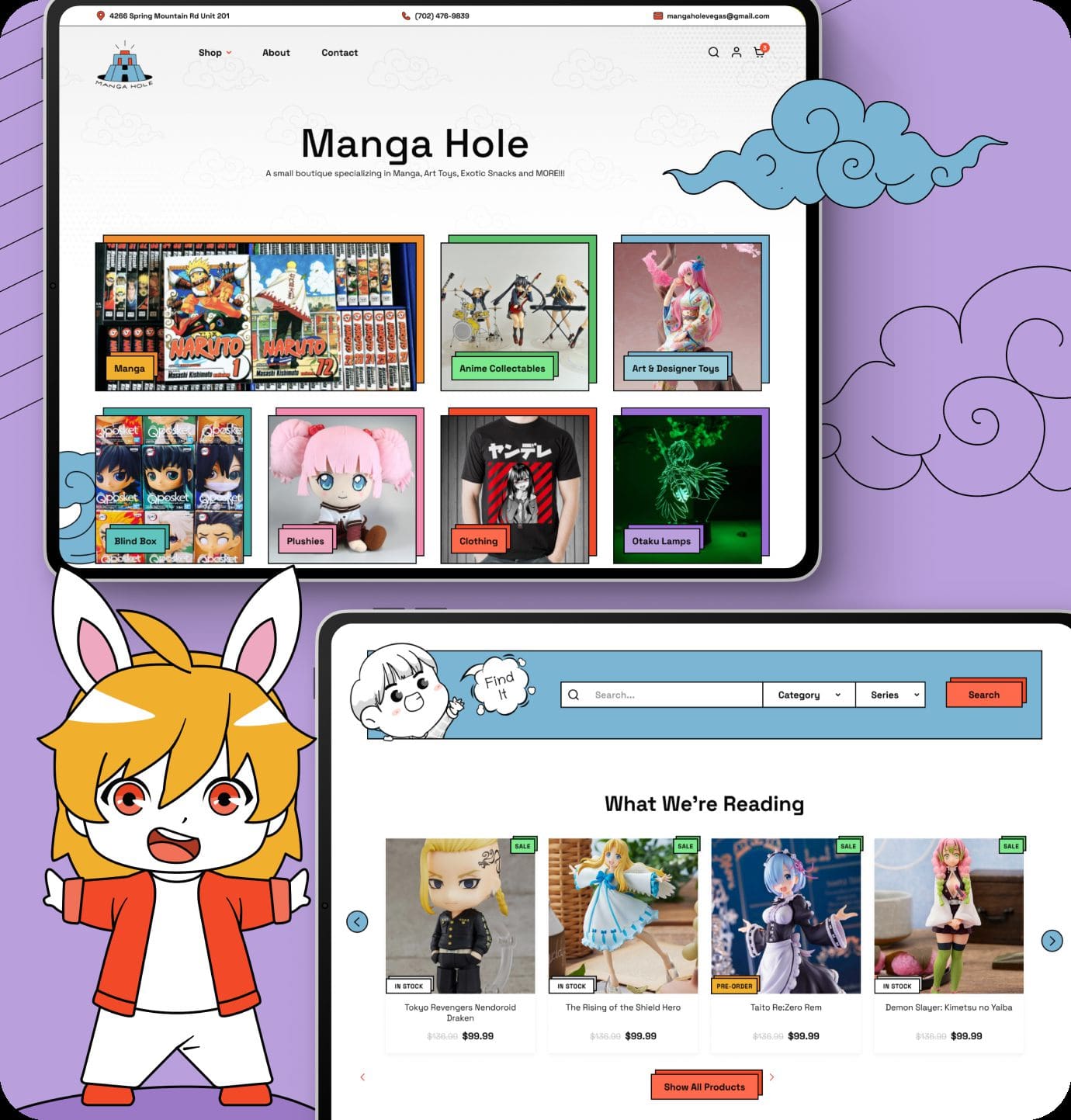 manga hole web design mockup on an ipad