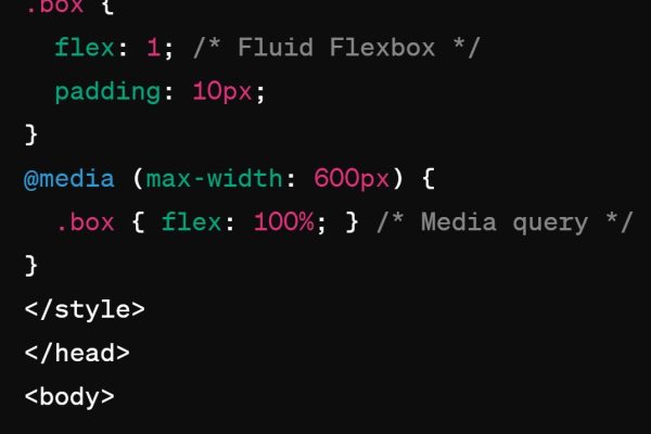 Screenshot of code showing an example of flexbox media queries and fluid rules.