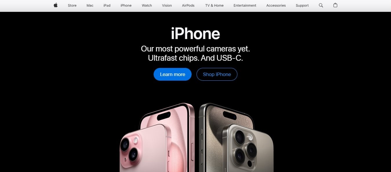 Apple home page section with iPhones