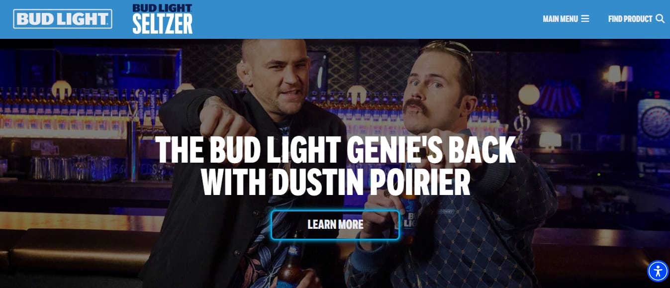 Bud Light's website and home page