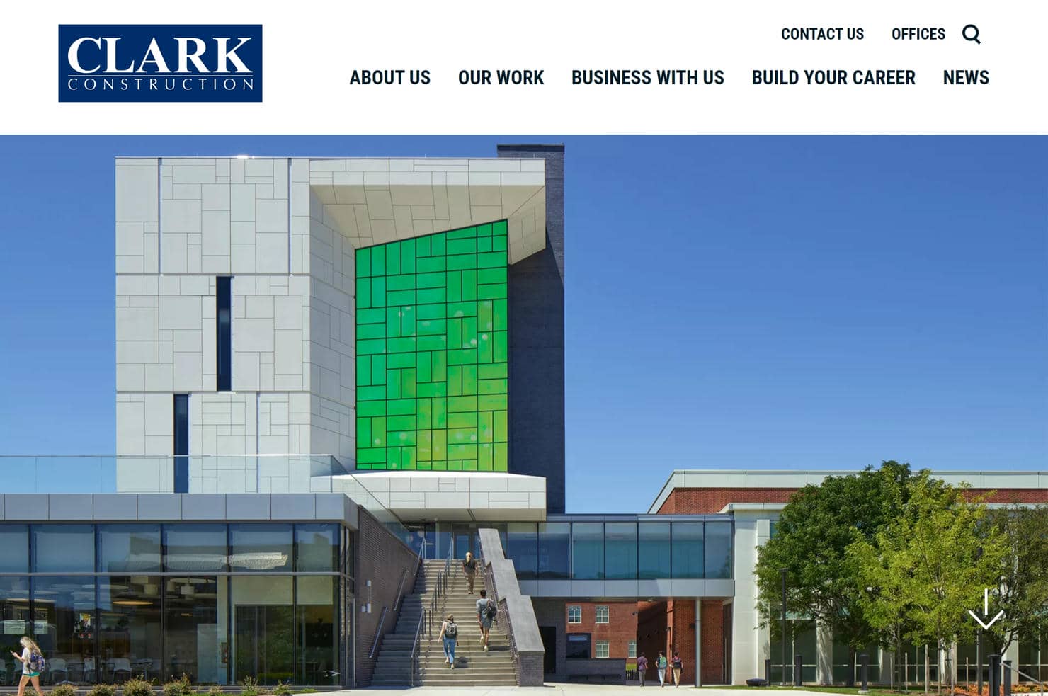 A square building on Clark Construction's website