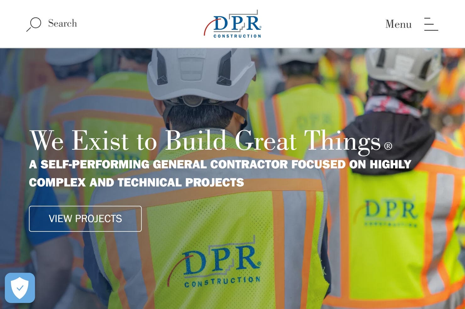 A group of construction workers wearing safety vests on DPR Construction's website.