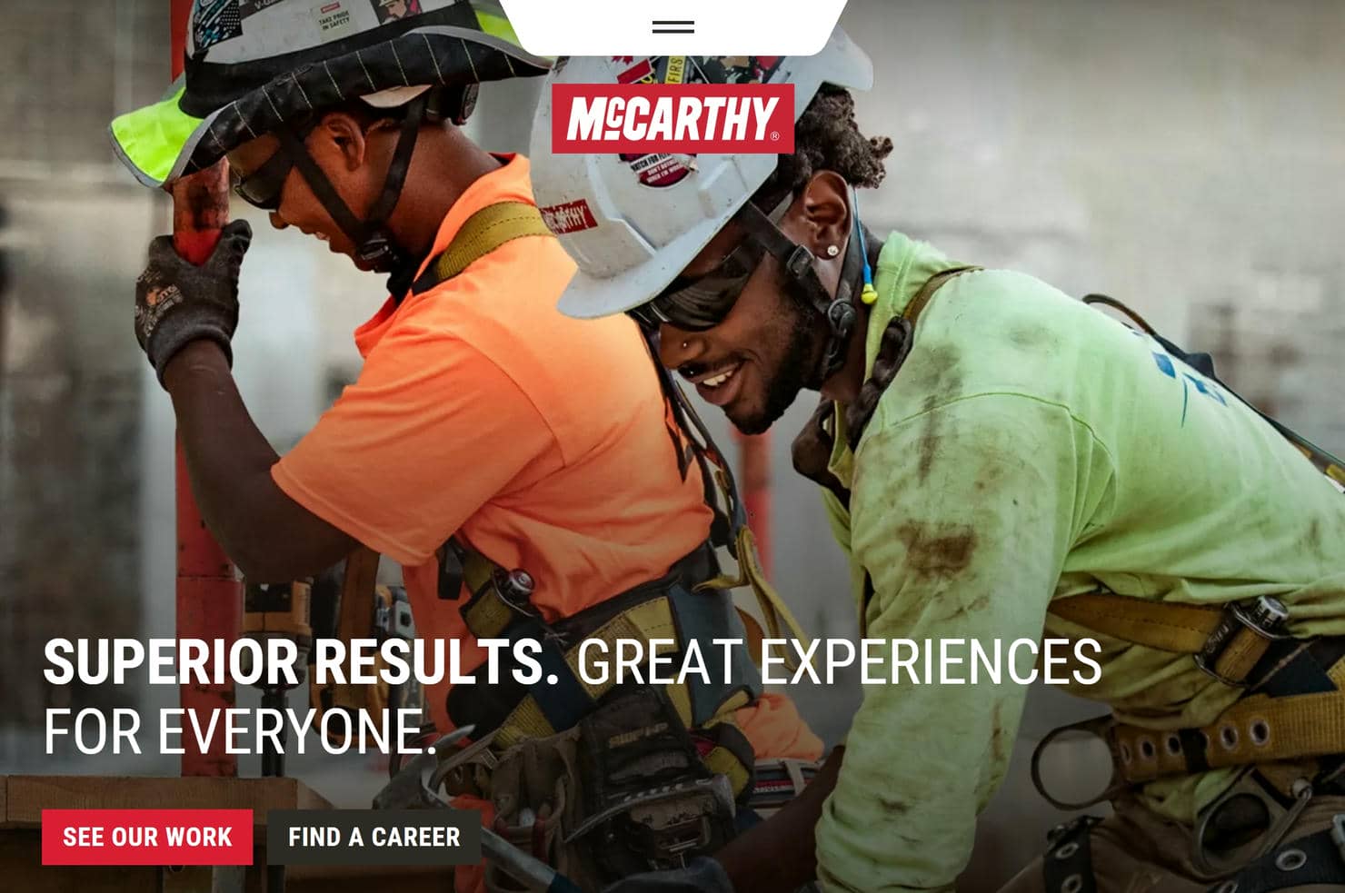 Two men working on a construction project on the McCarthy Building Companies website