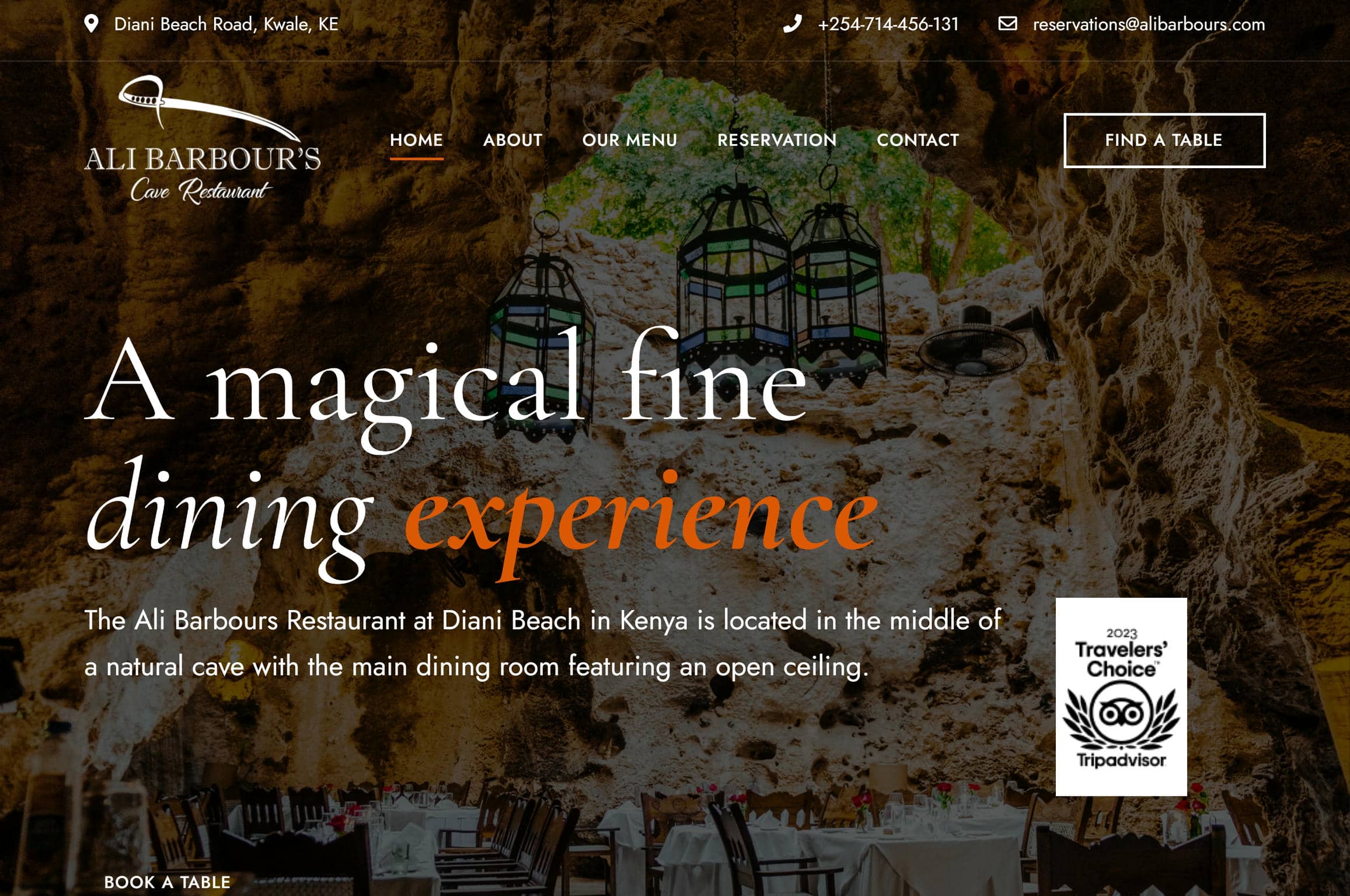 Ali Barbour's Cave Restaurant website