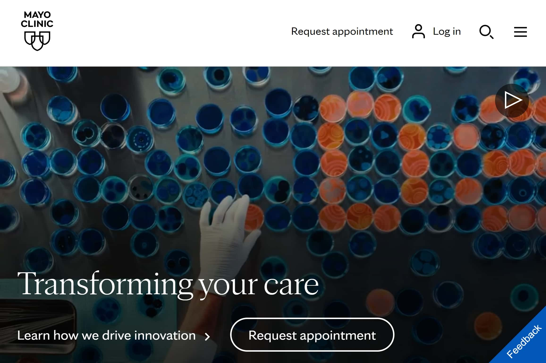 Mayo Clinic website homepage, a top nonprofit website.