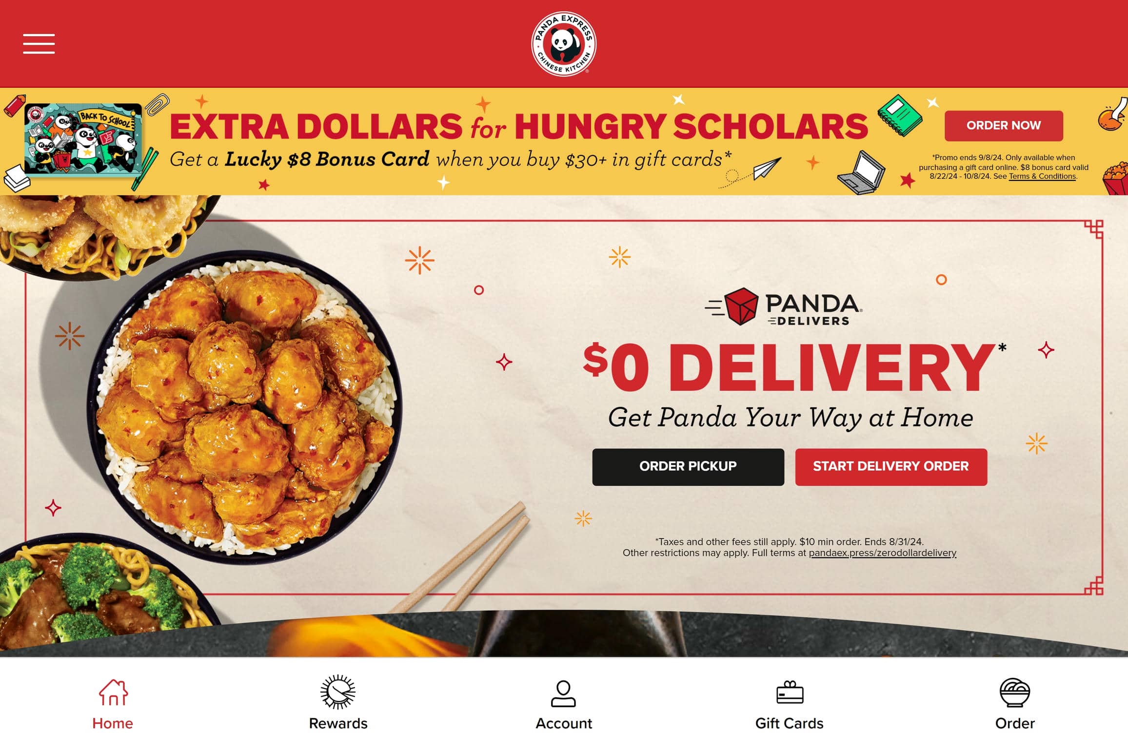 Panda Express best restaurant website design example