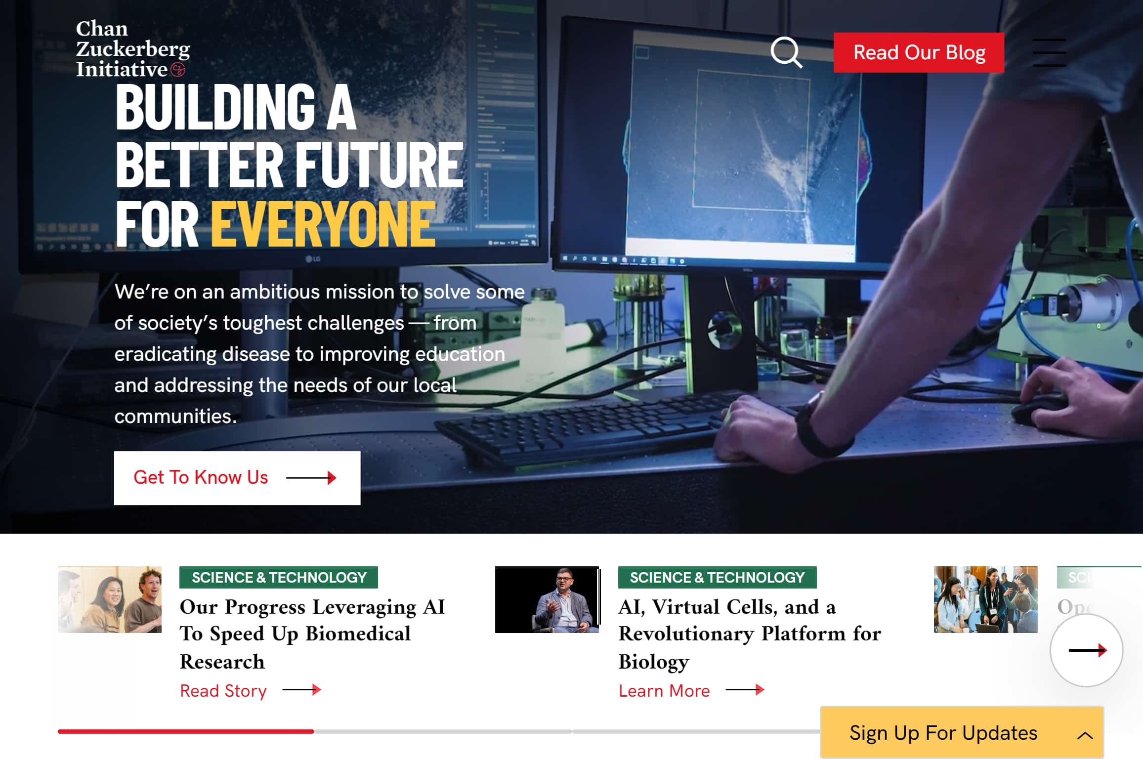 Chan Zuckerberg Initiative website homepage.