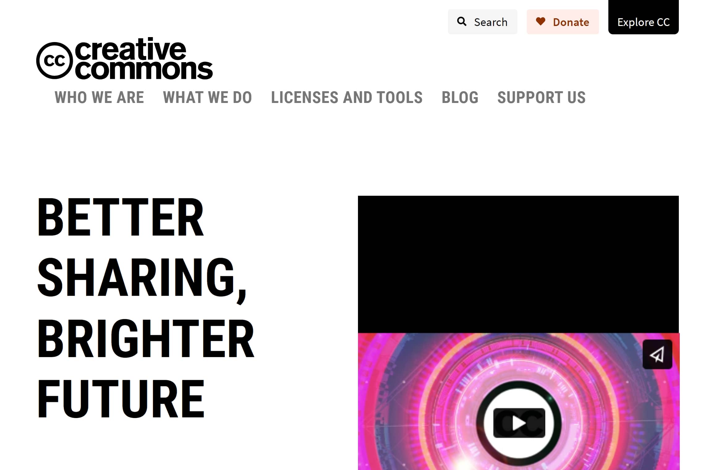 Creative Commons website homepage.