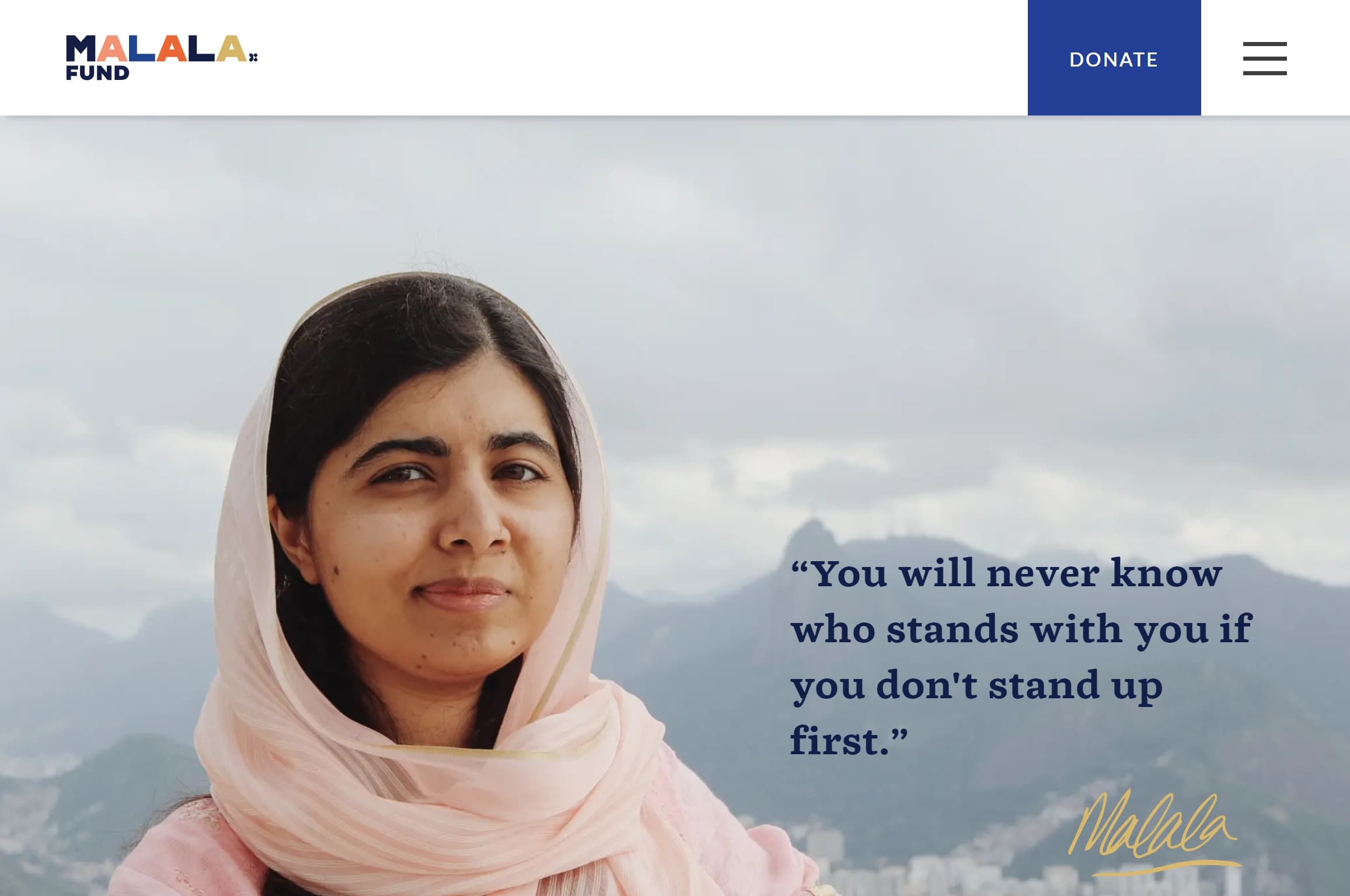 Malala.org website, one of the best nonprofit websites