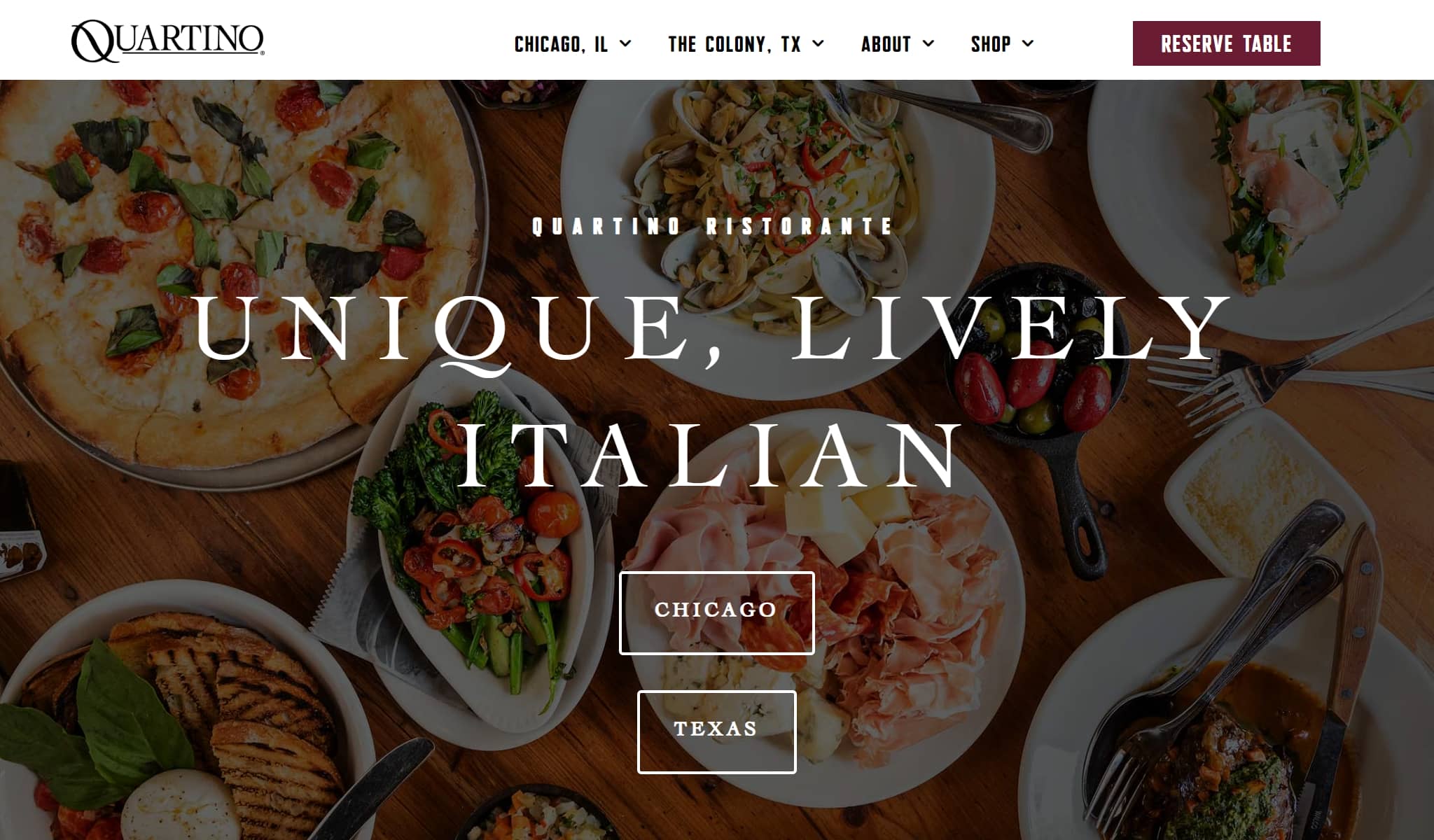 Quartino Ristorante best restaurant website design