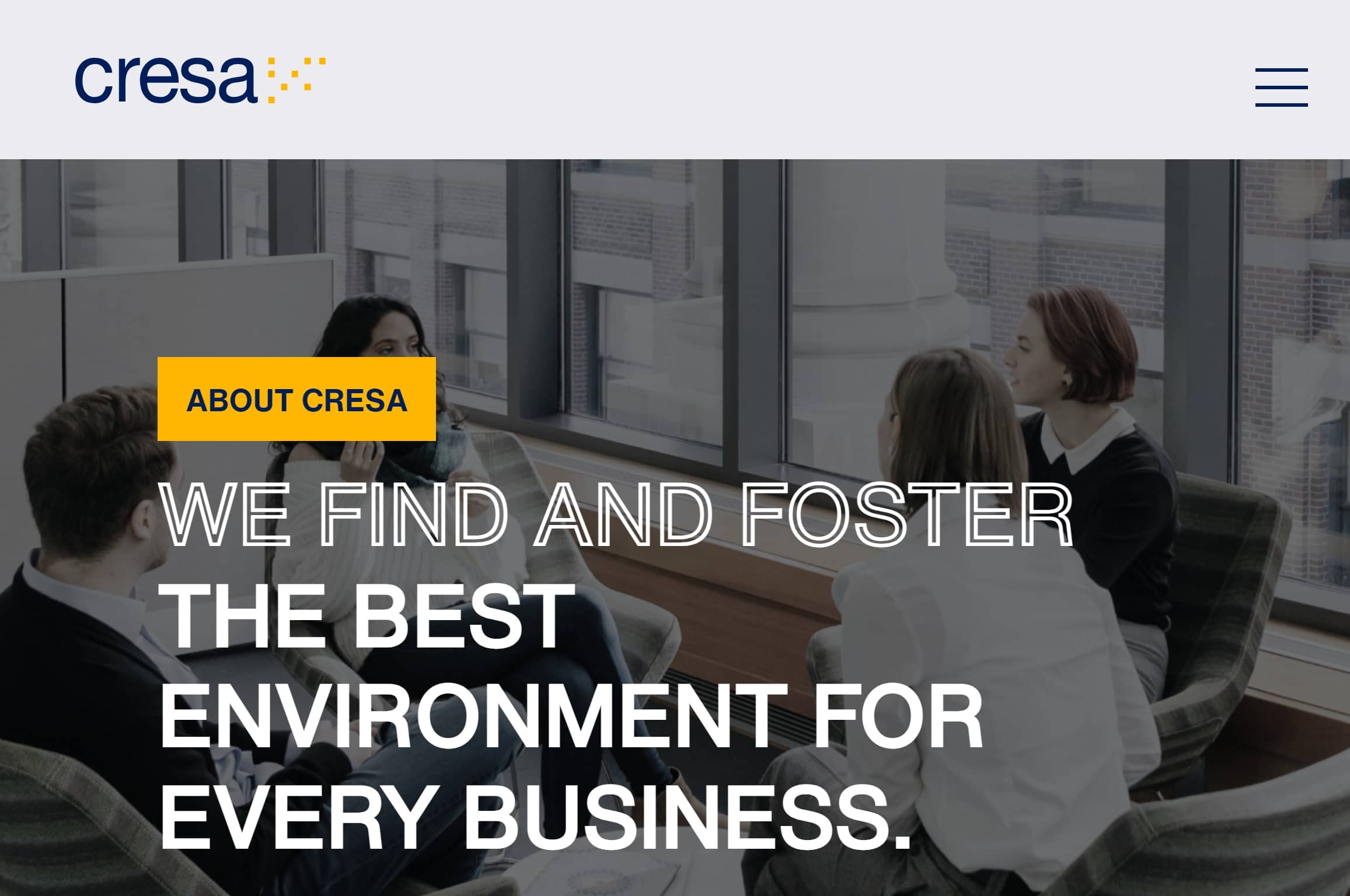 Cresa best commercial real estate website home page.