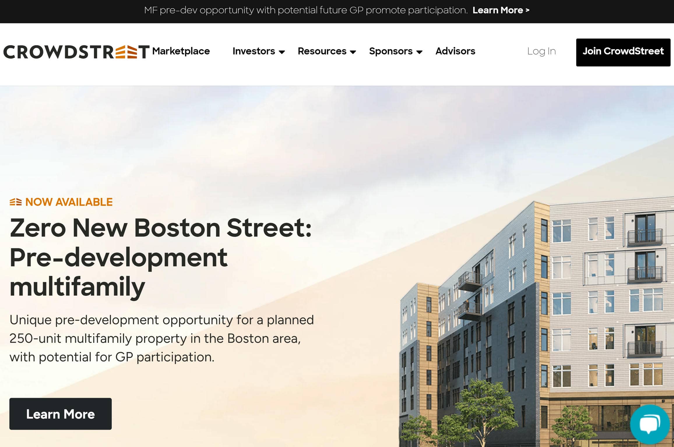 CrowdStreet's commercial real estate website.