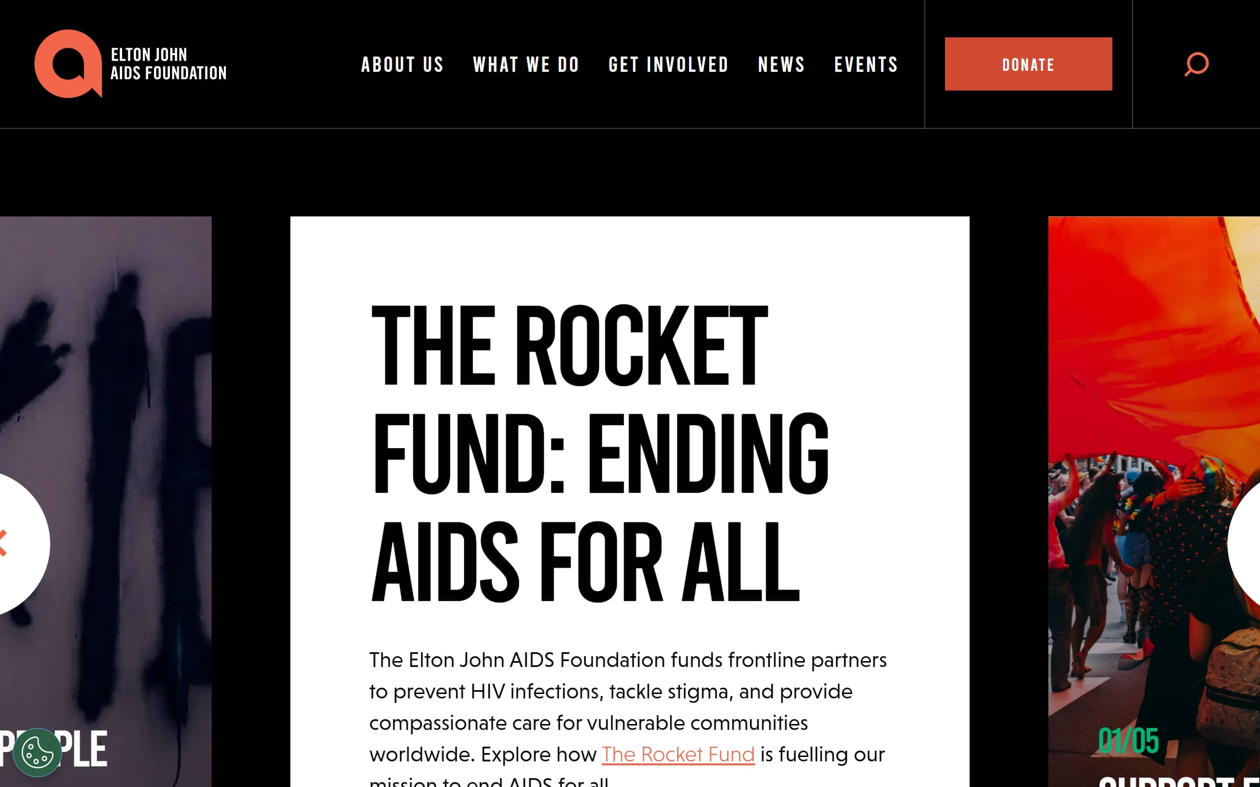 Elton John Aids Foundation website homepage.