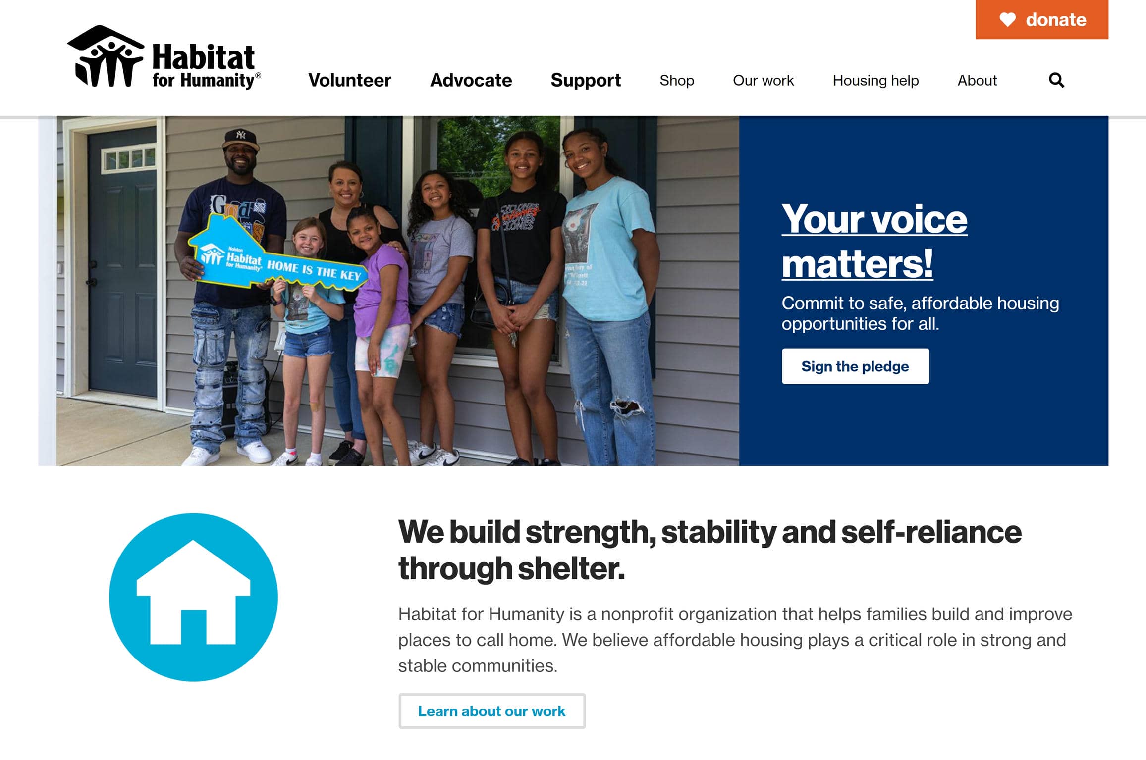 Habitat for Humanity website homepage