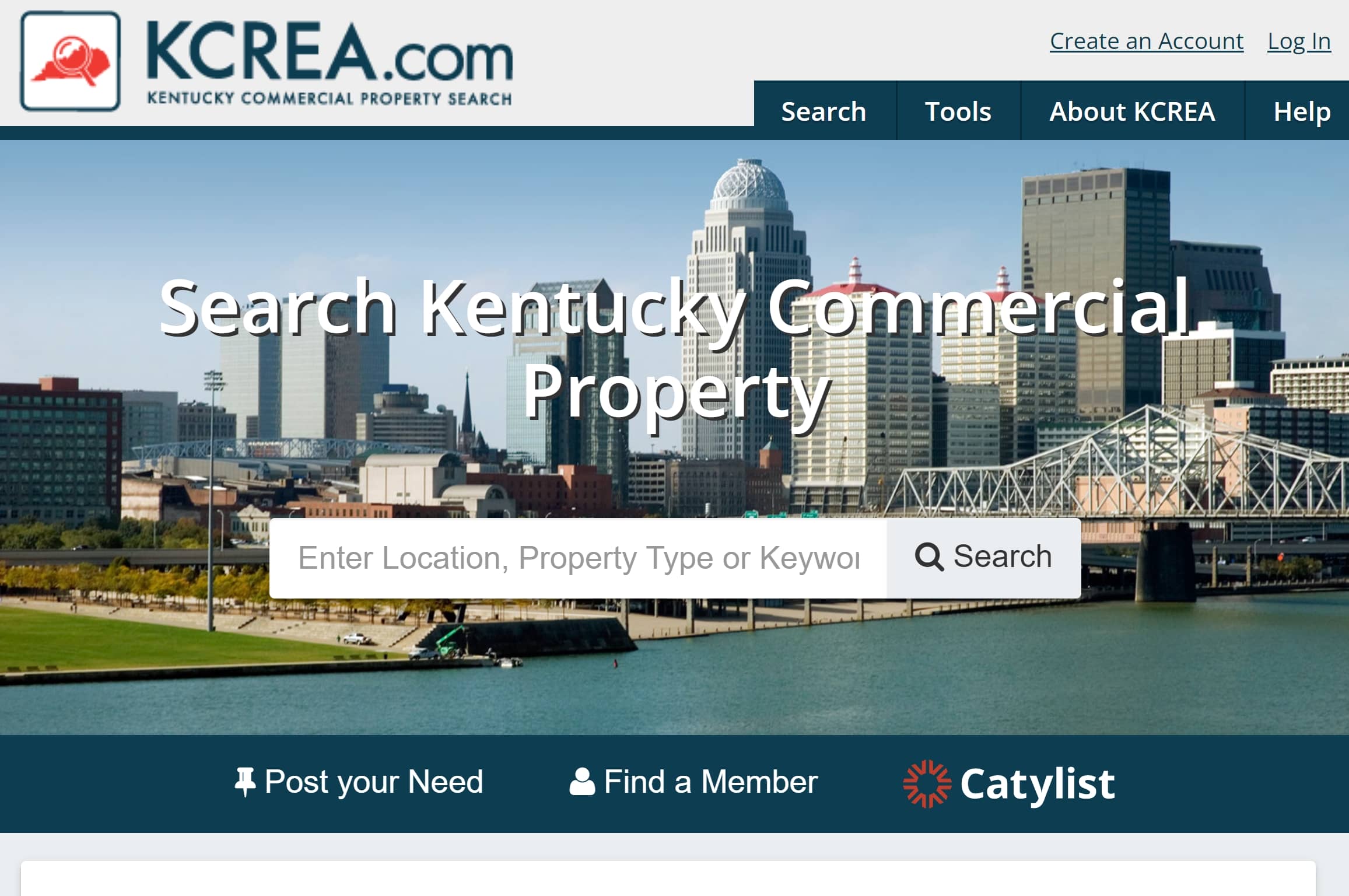 kCREA commercial real estate website home page.