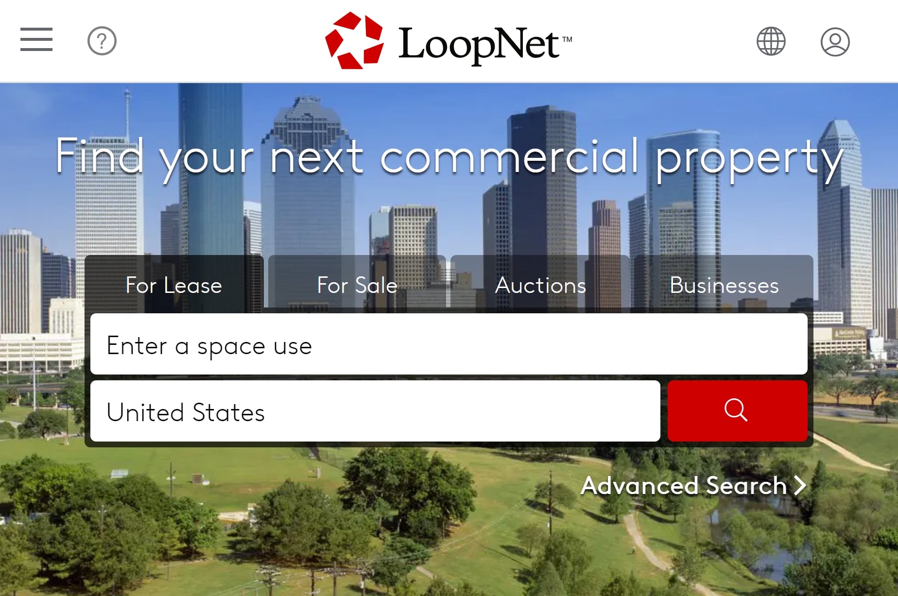 LoopNet commercial real estate website homepage.