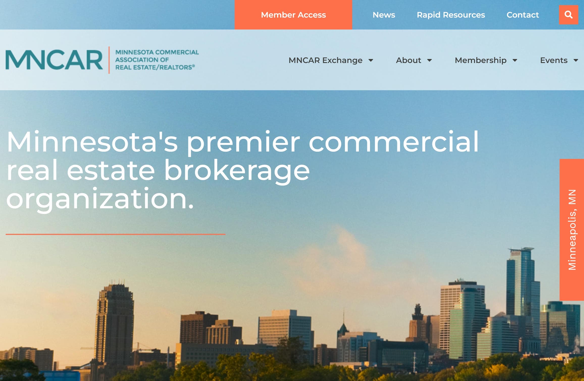 MNCAR's commercial real estate website home page.