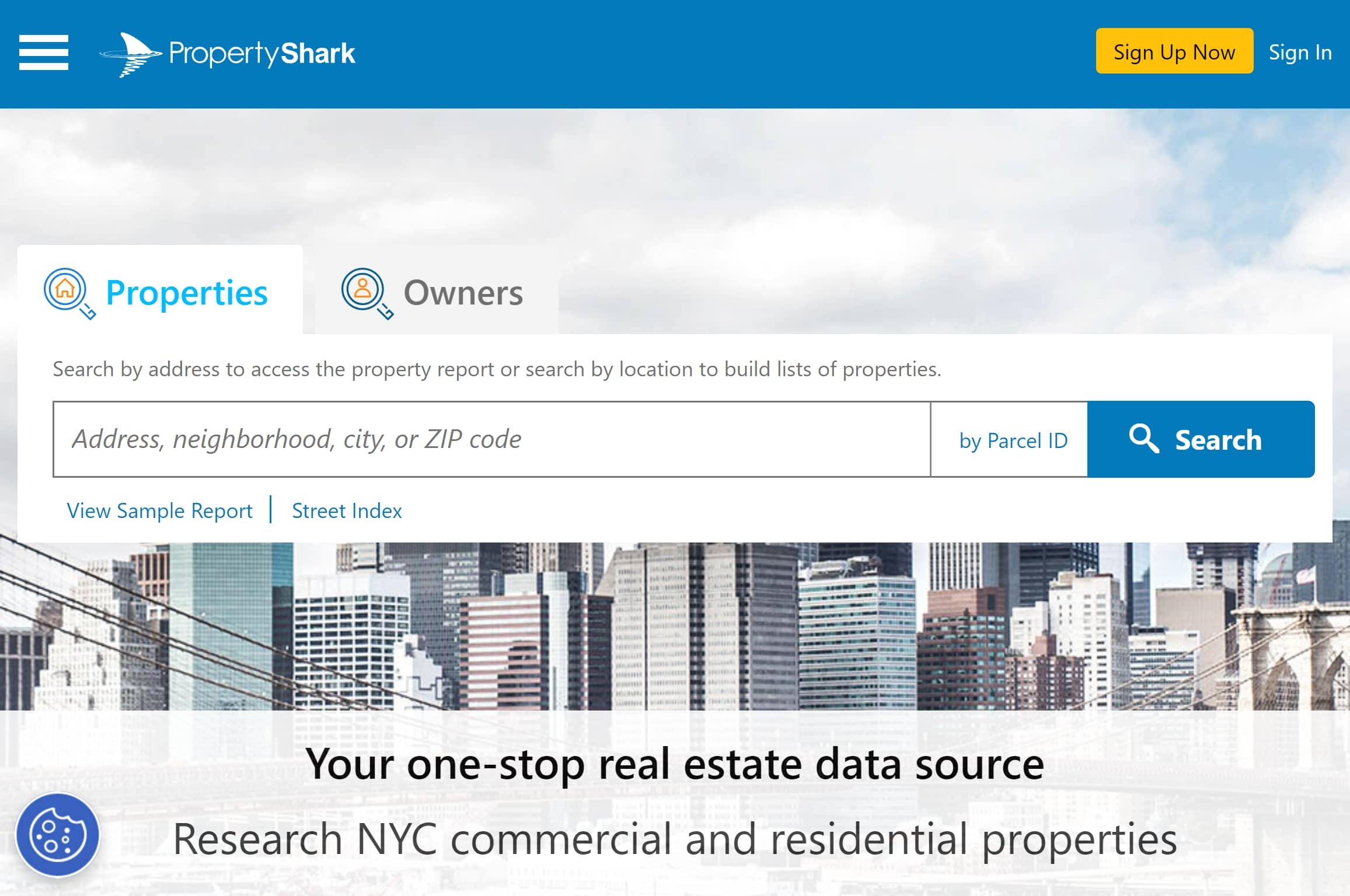 Property Shark commercial real estate website homepage