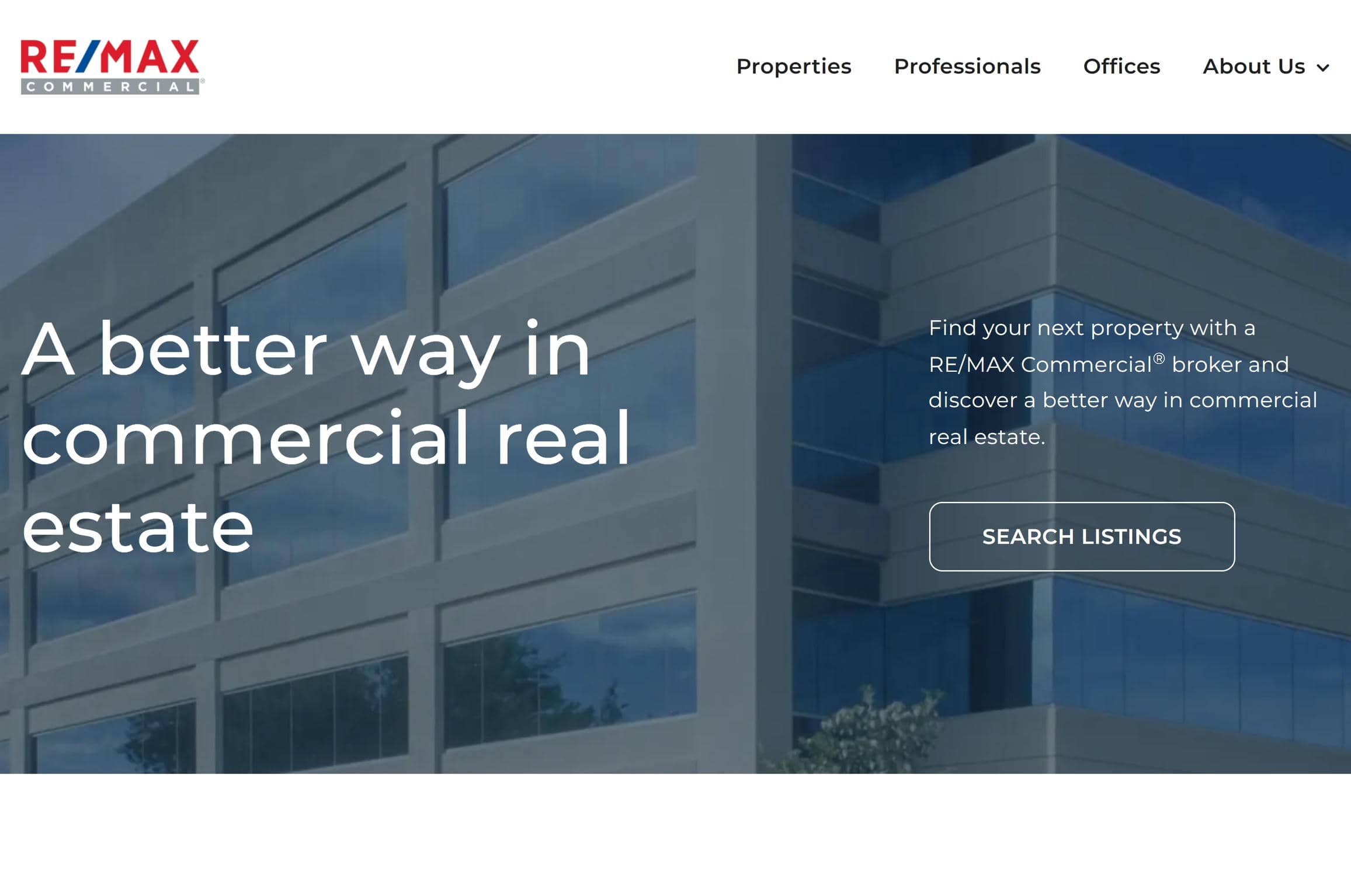 Remax Commercial real estate website.