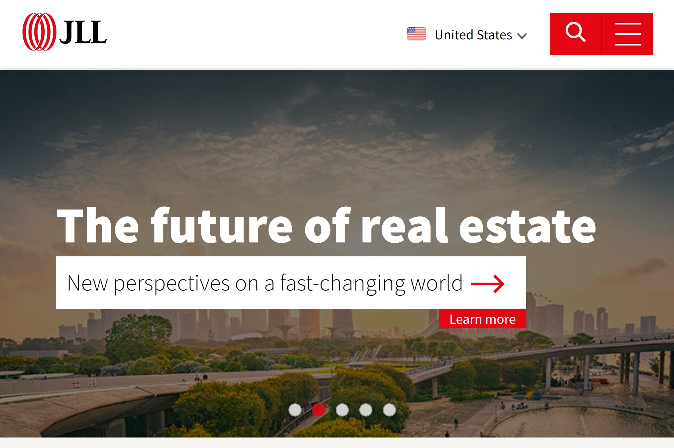 Jones Lang LaSalle commercial real estate website homepage.