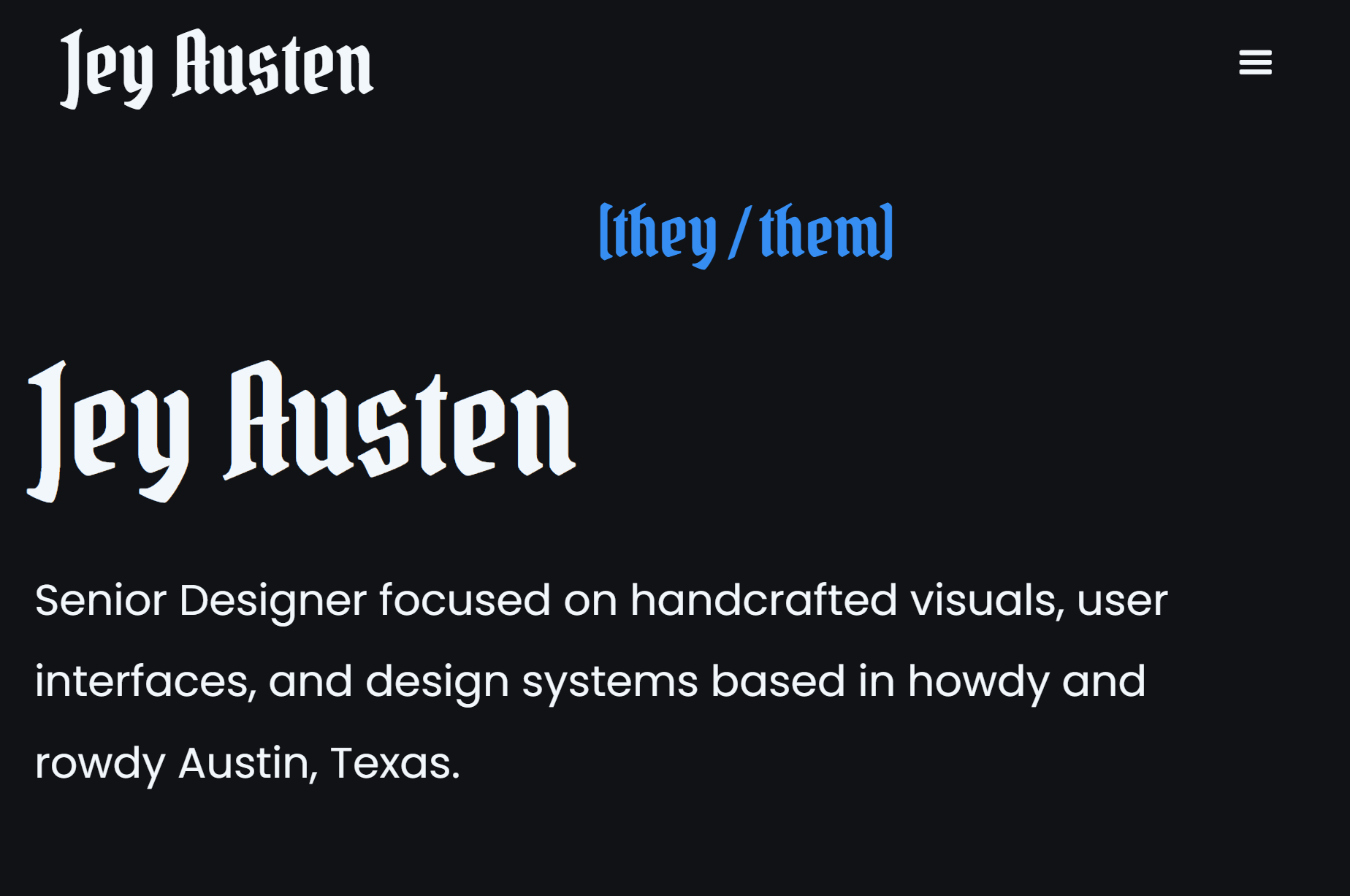 Jey Austen website screenshot