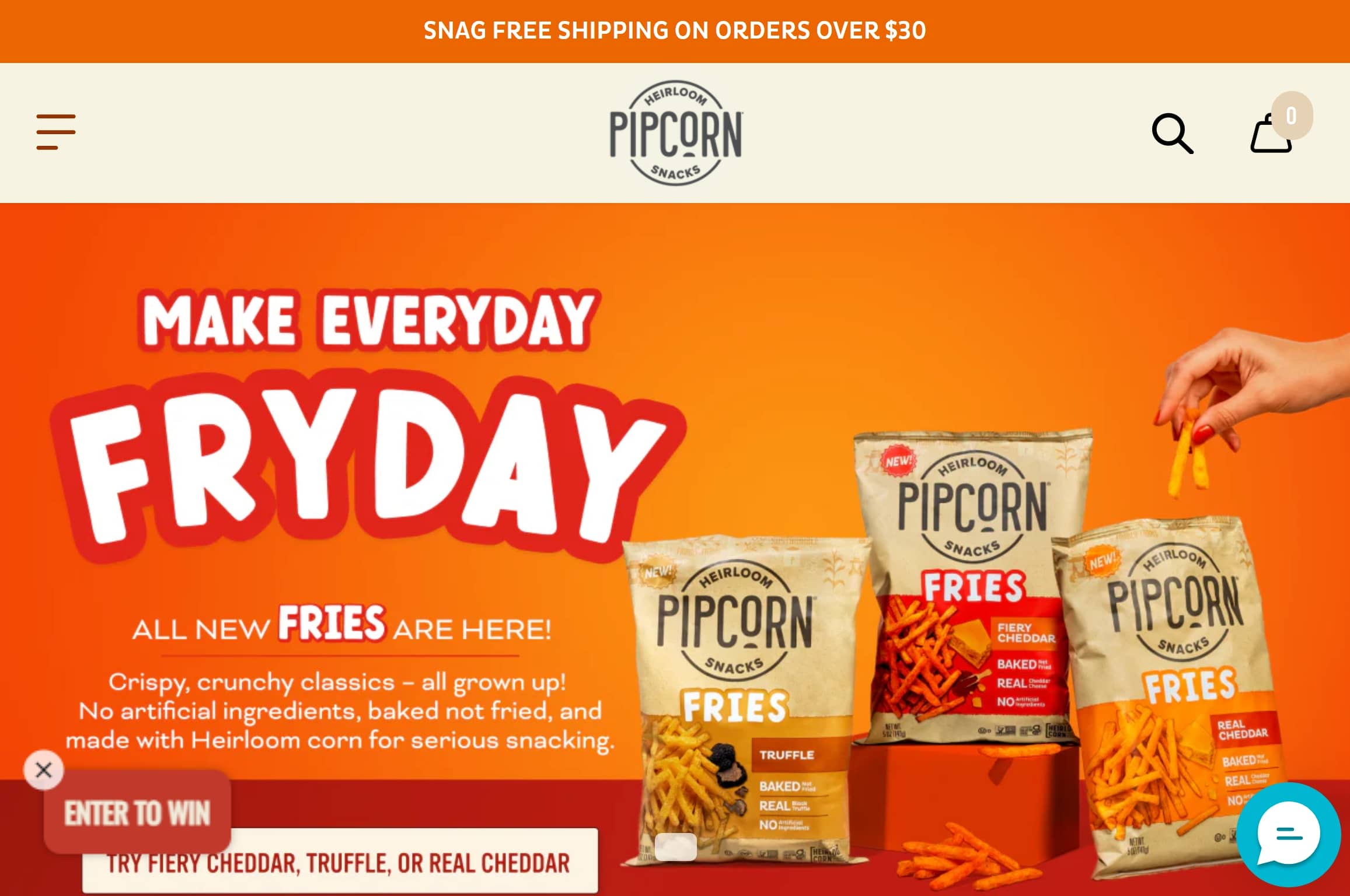 Pipcorn Heirloom Snacks website design example