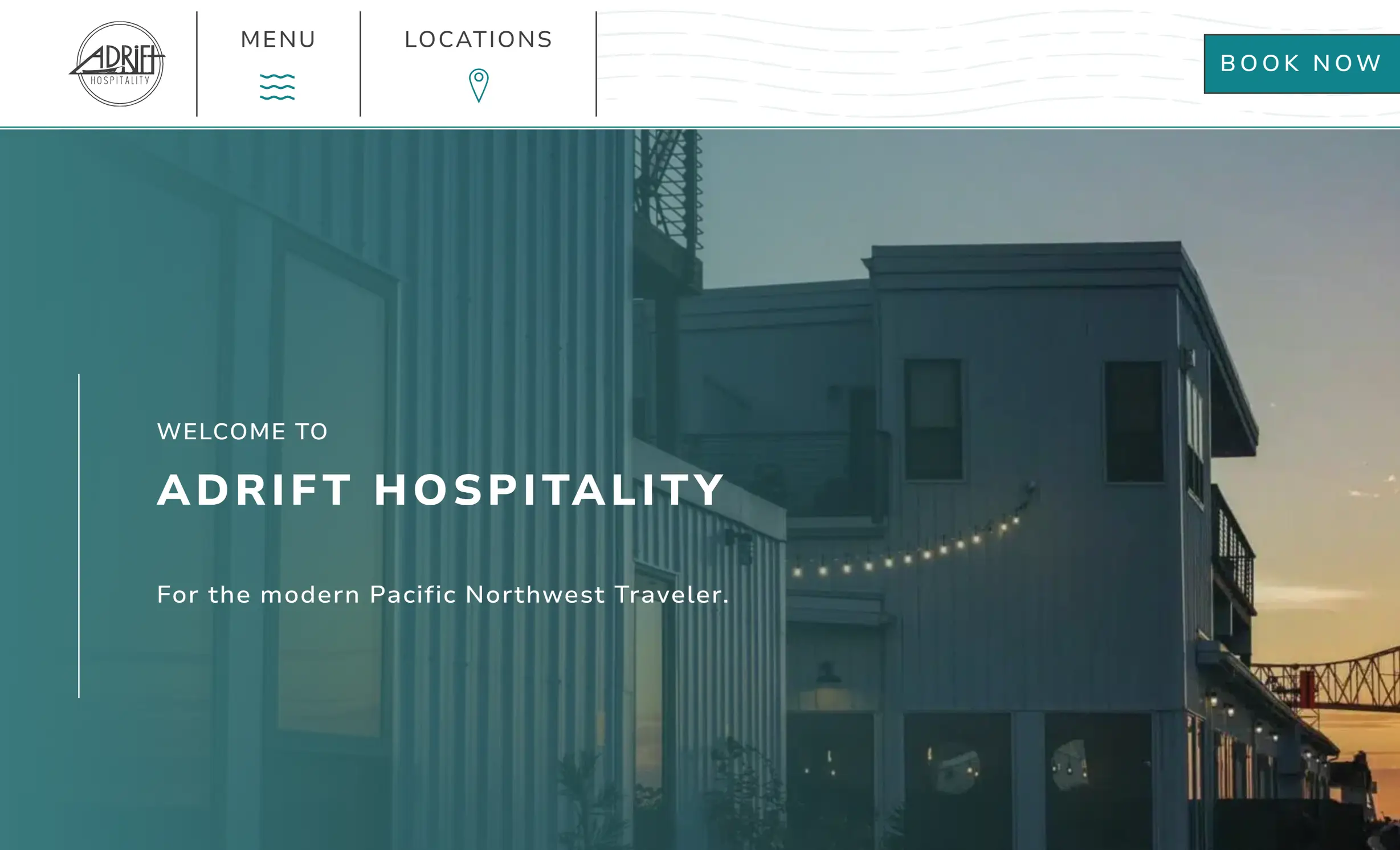 Adrift Hospitality website home page