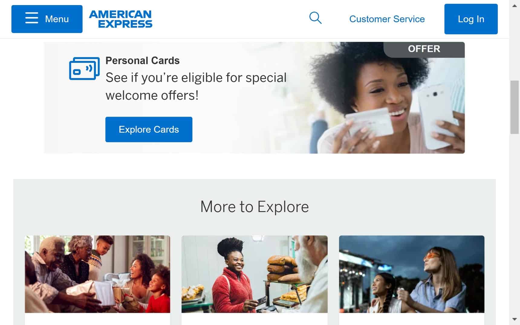 American Express website home page