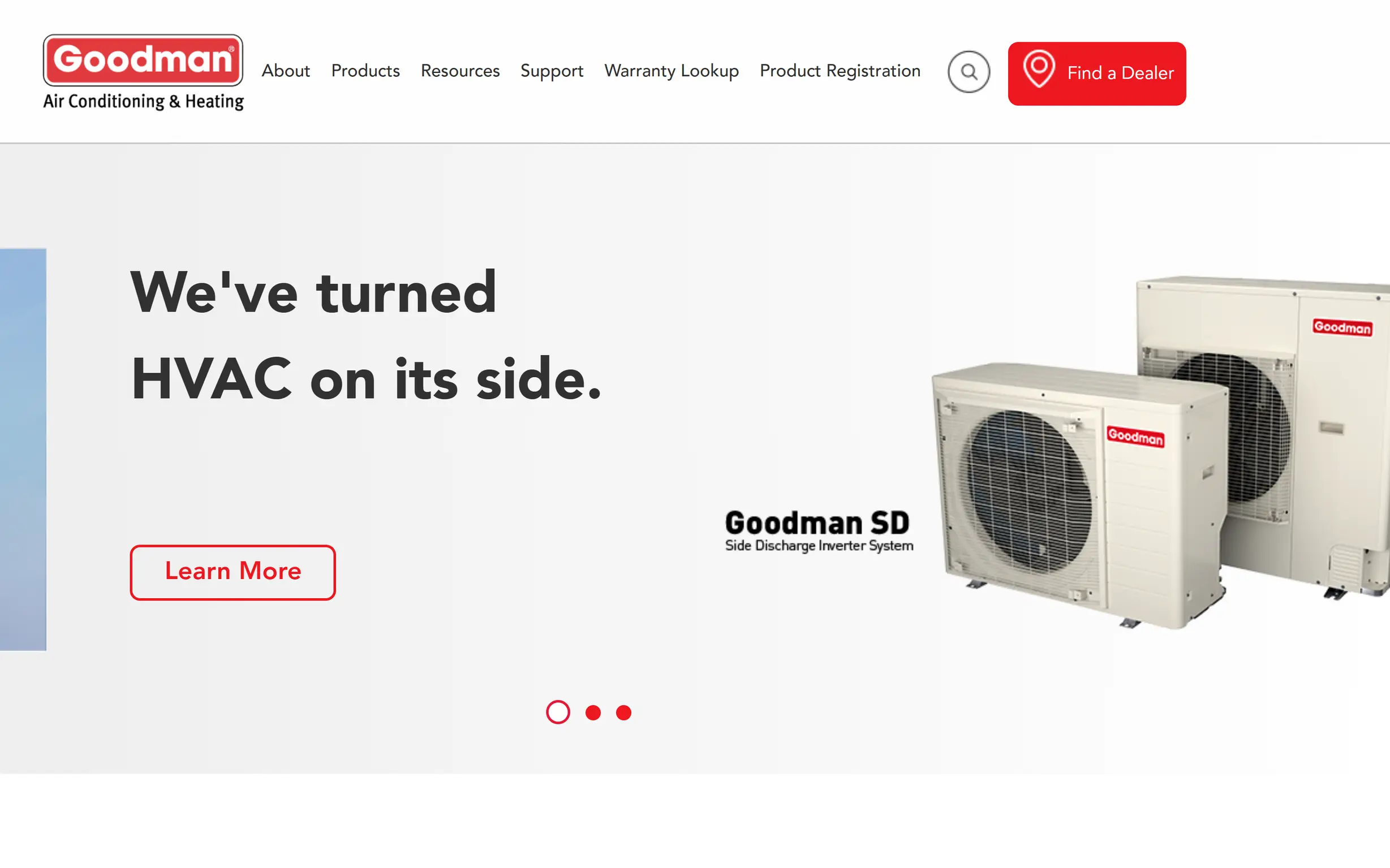 Goodman Air Conditioning and Heating Systems homepage screenshot