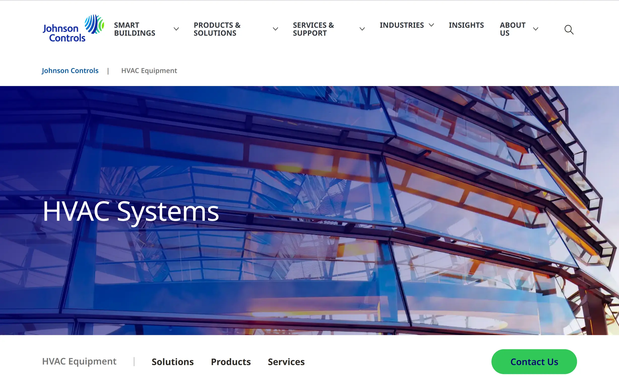 Johnson Controls HVAC equipment website home page