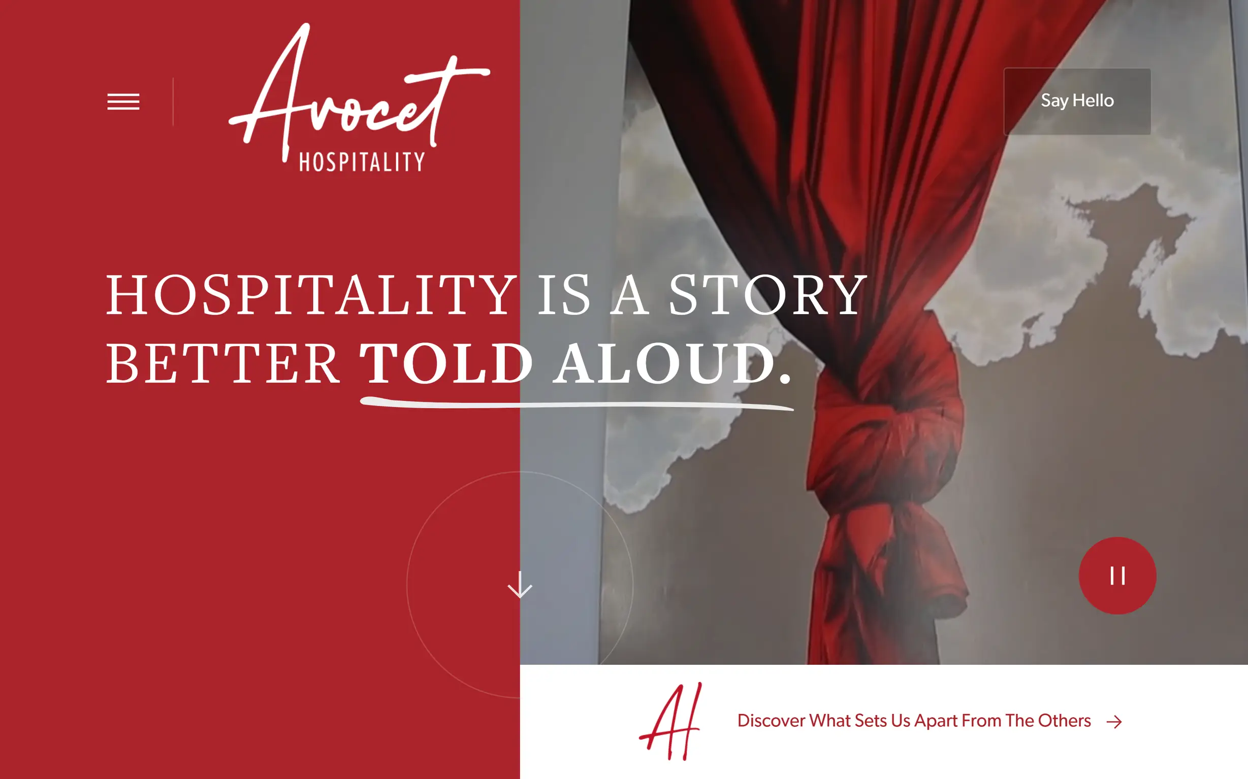 Avocet Hospitality website design home page