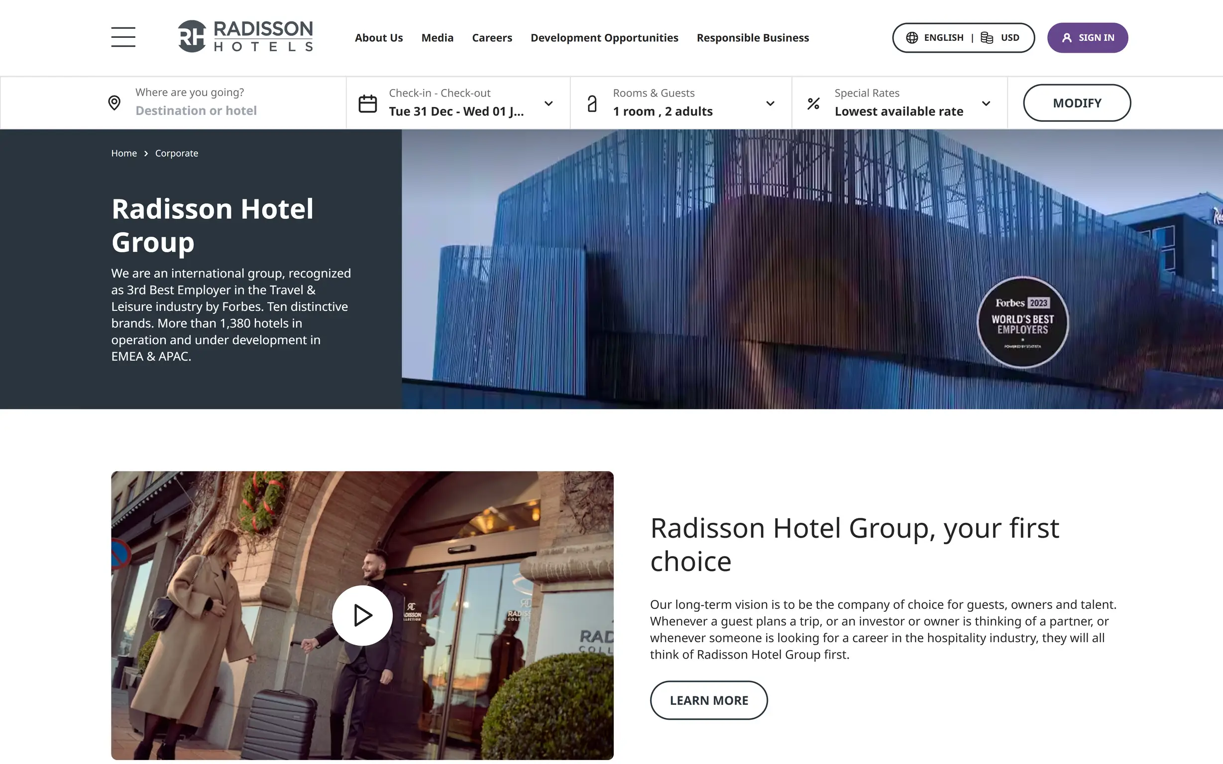 hospitality website example