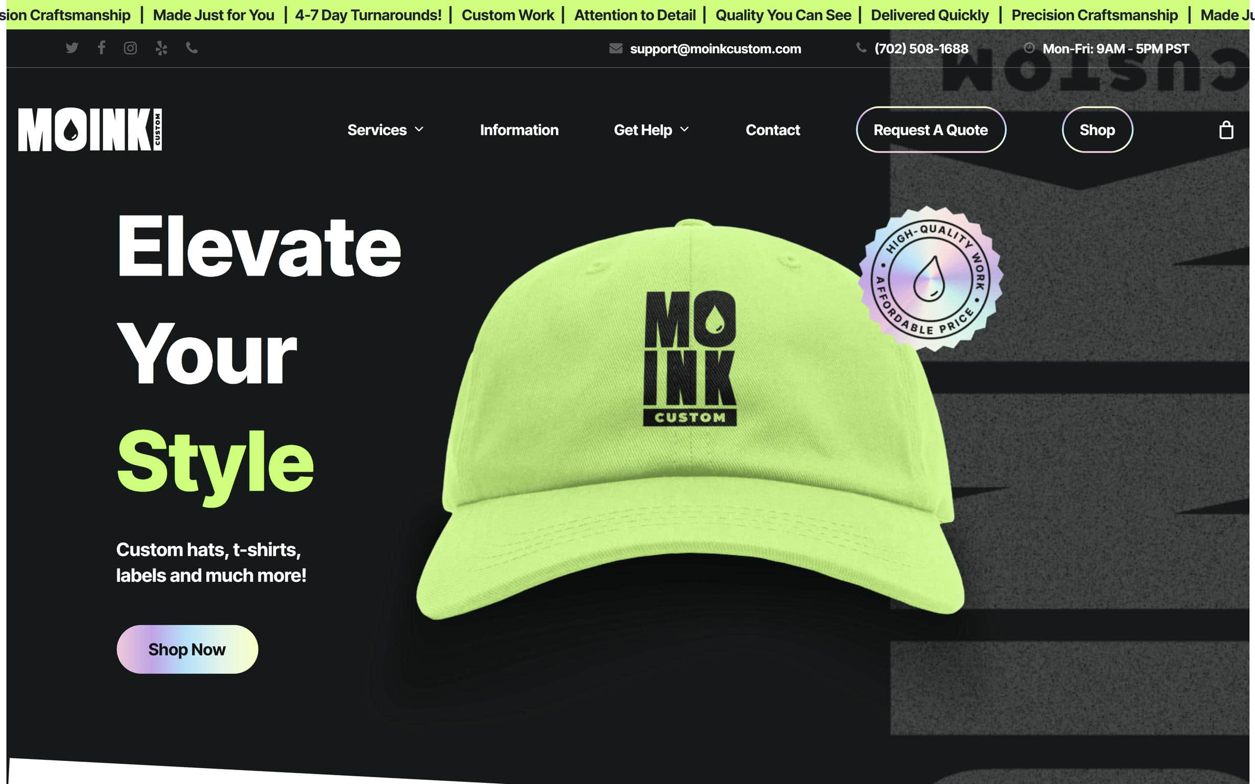 Moink custom website home page