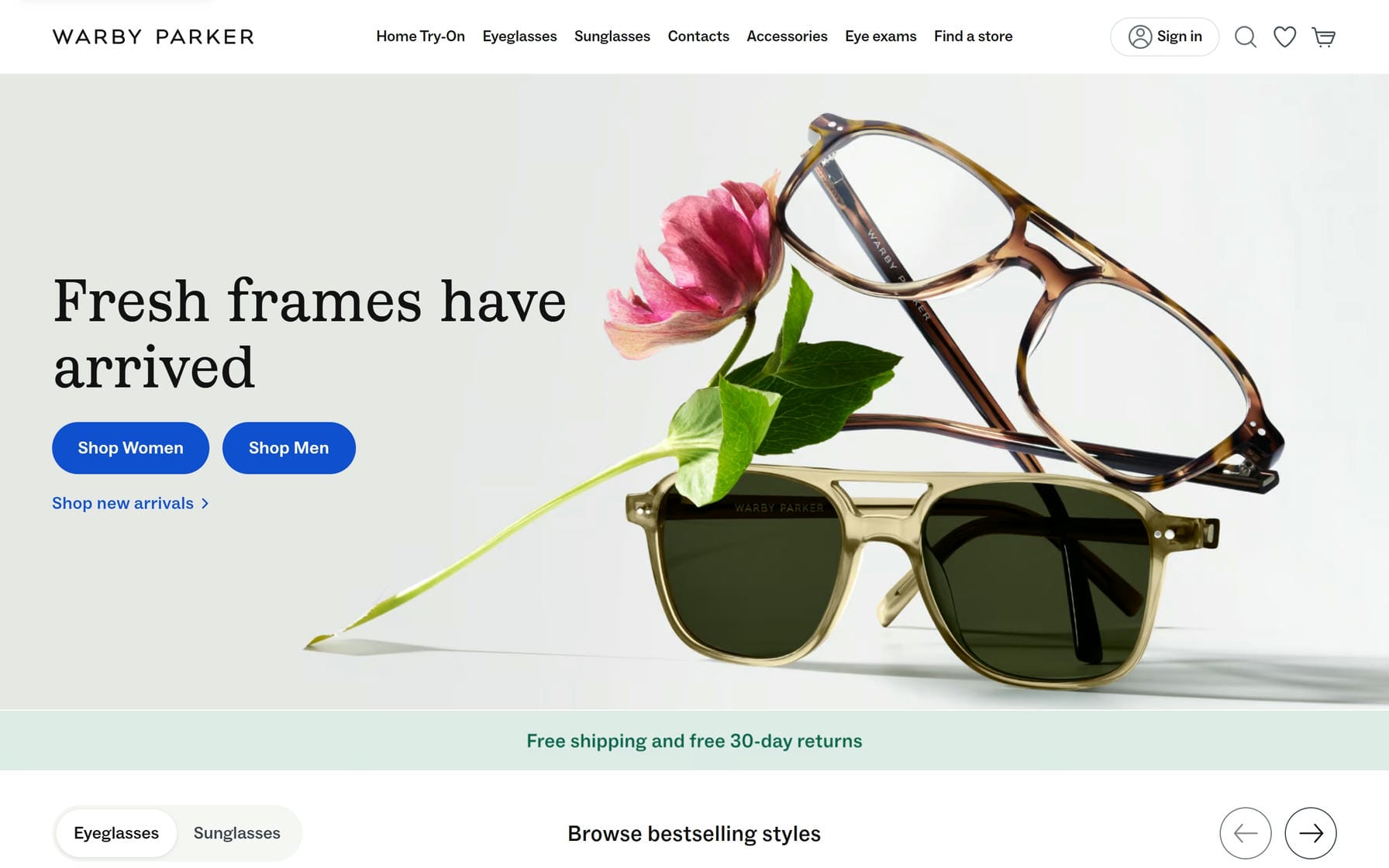 WarbyParker website homepage