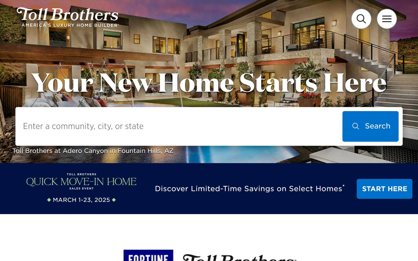 Toll Brothers website home page