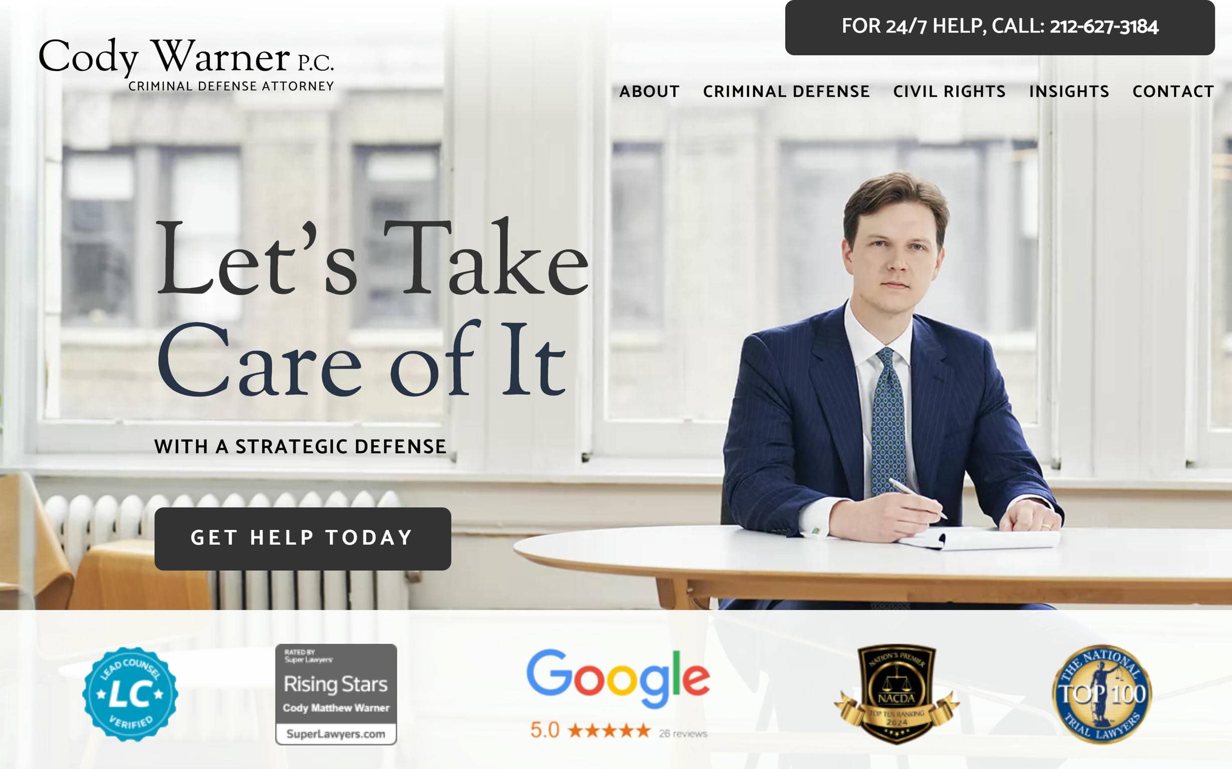 Cody warner criminal defense website home page