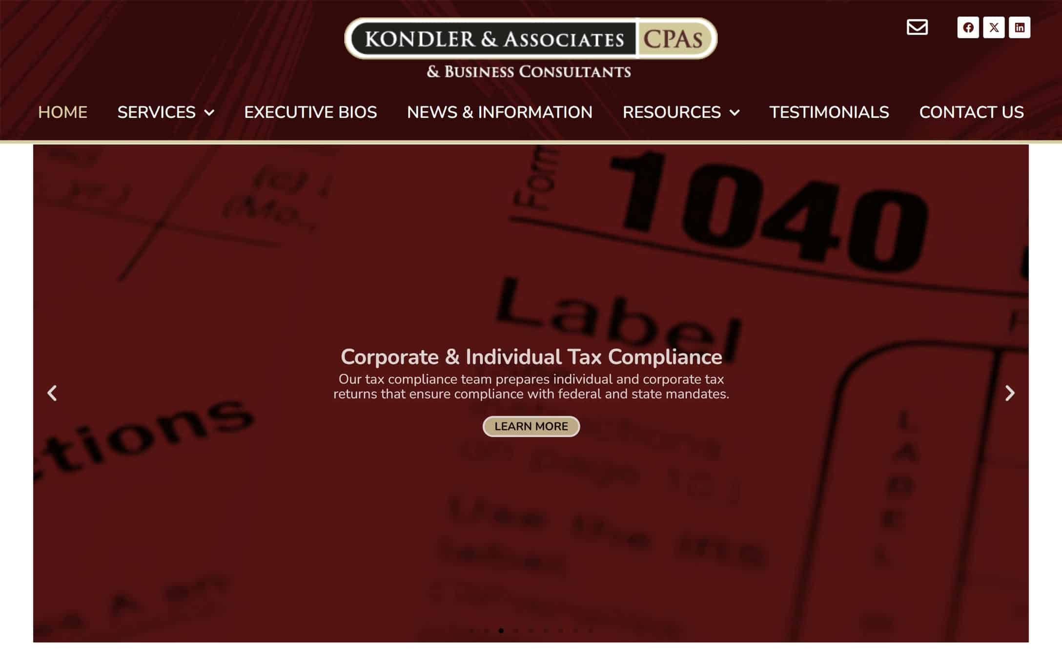 Kondler CPA Home website page