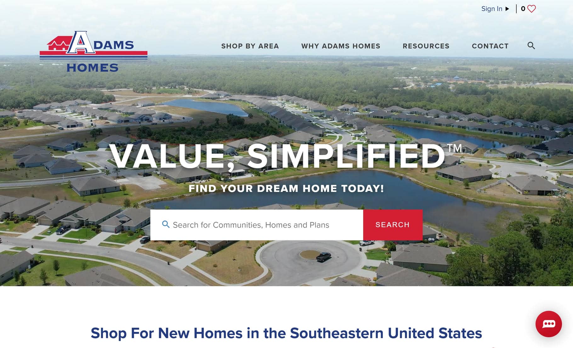 Adams Homes website home page