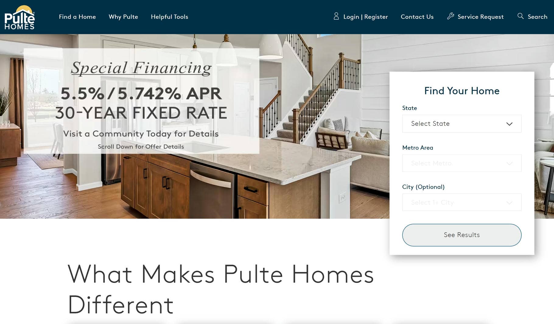 Pulte Home website home page