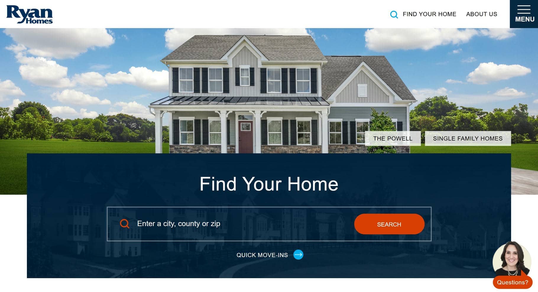 Ryan Homes website home page